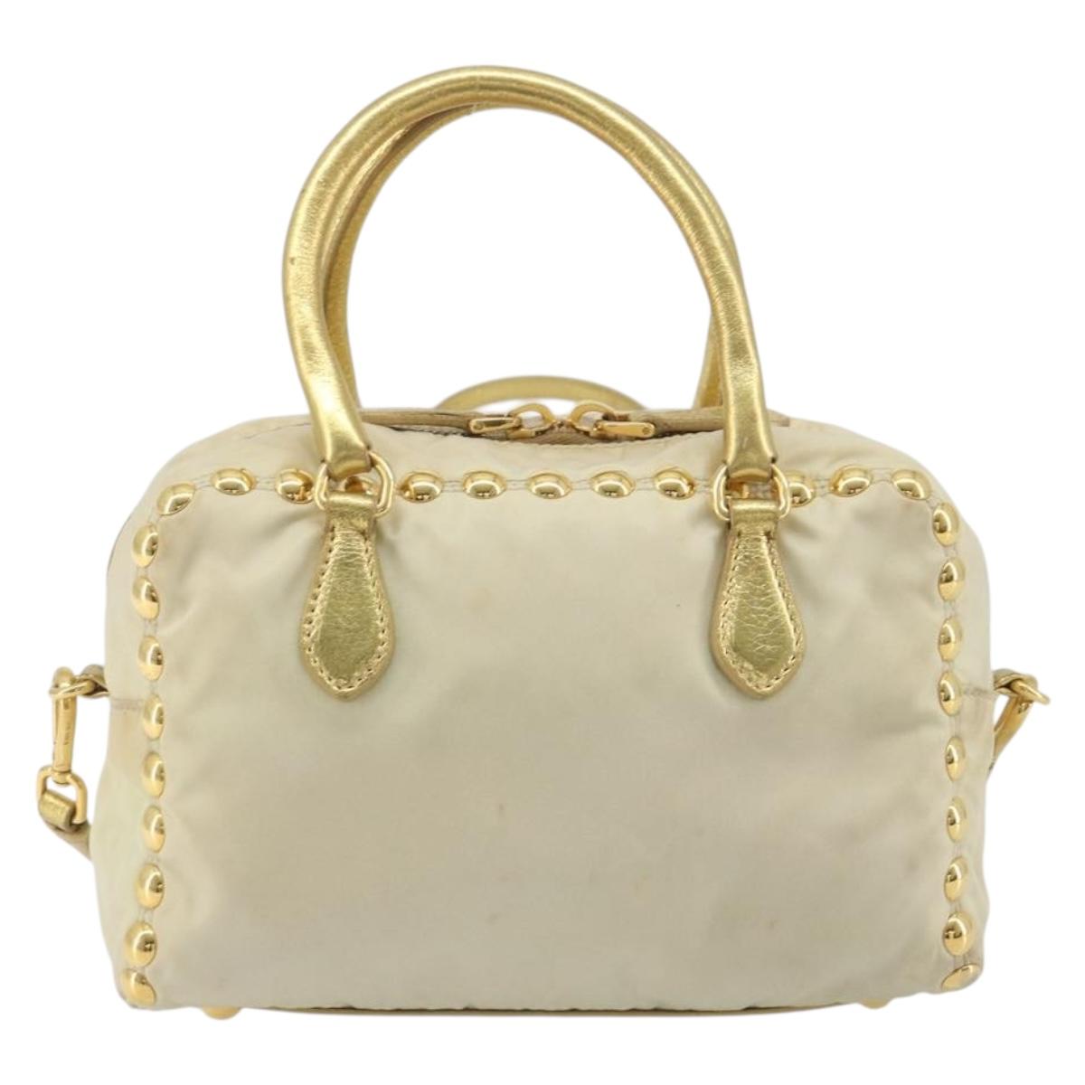 PRADA Shoulder Bag Nylon 2way Beige Gold Auth 193402A - Jerrillo image 2