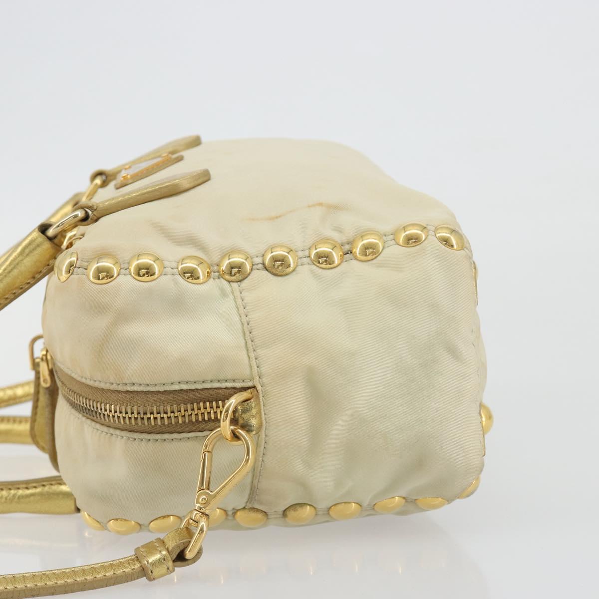 PRADA Shoulder Bag Nylon 2way Beige Gold Auth 193402A - Jerrillo image 4