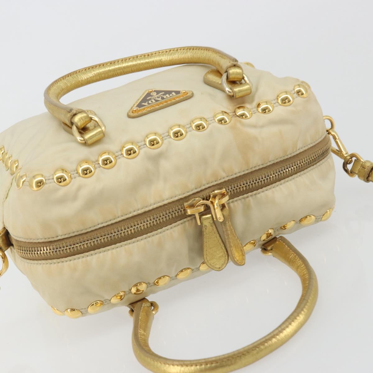PRADA Shoulder Bag Nylon 2way Beige Gold Auth 193402A - Jerrillo image 6
