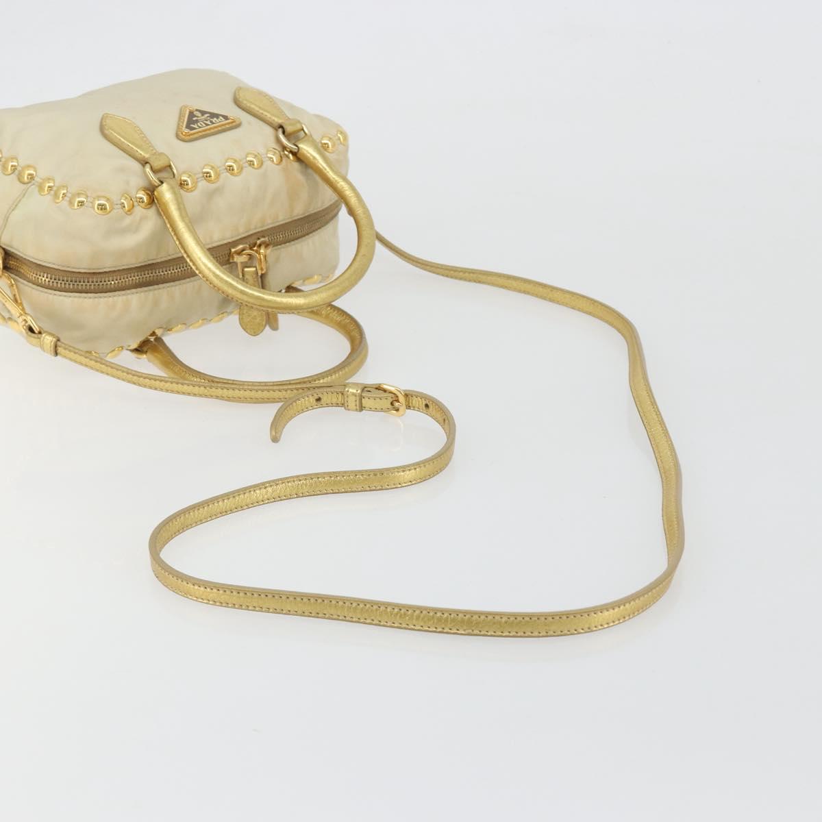 PRADA Shoulder Bag Nylon 2way Beige Gold Auth 193402A - Jerrillo image 9