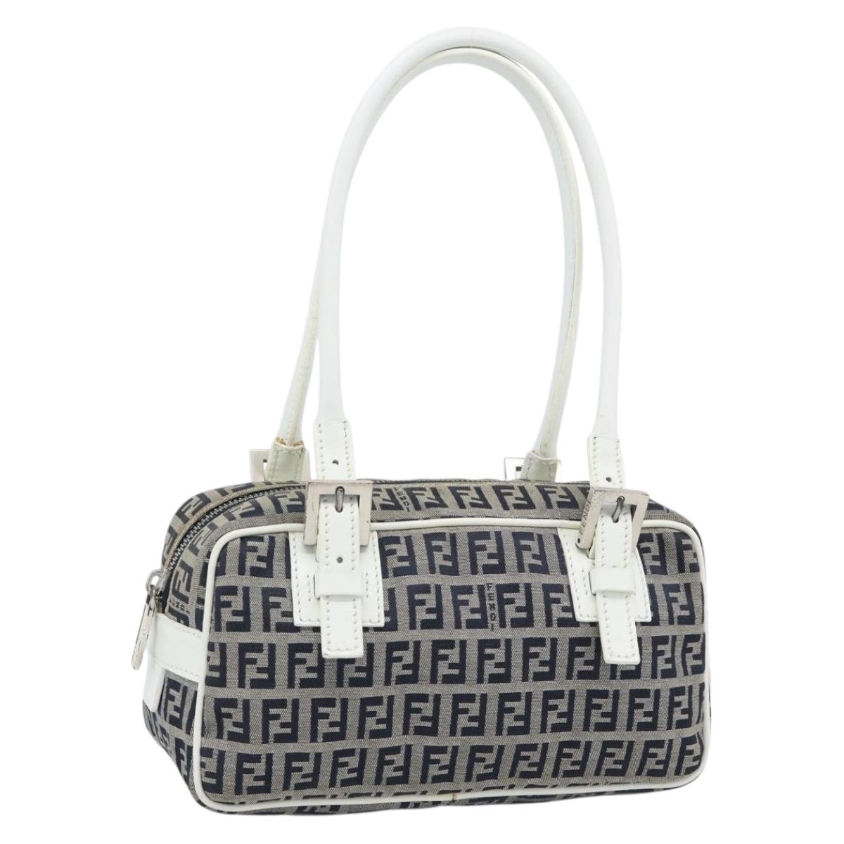 FENDI Zucchino Canvas Hand Bag Navy Silver Auth 193898A - Jerrillo