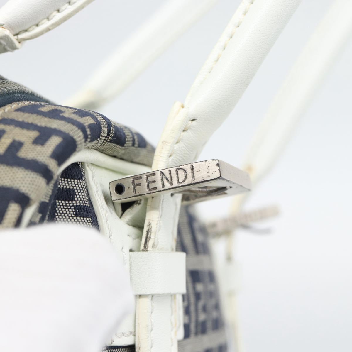 FENDI Zucchino Canvas Hand Bag Navy Silver Auth 193898A - Jerrillo image 9