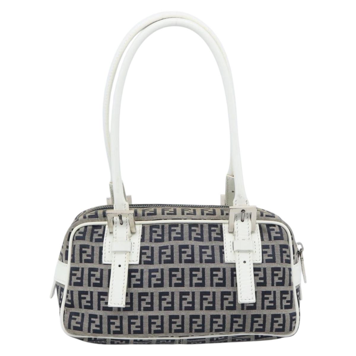 FENDI Zucchino Canvas Hand Bag Navy Silver Auth 193898A - Jerrillo image 2