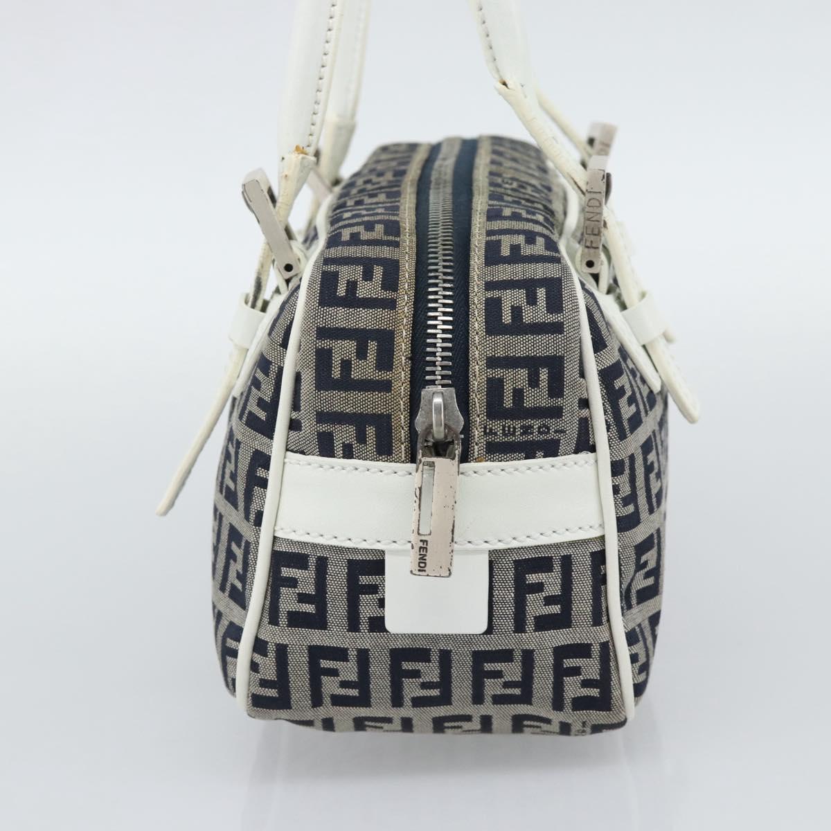 FENDI Zucchino Canvas Hand Bag Navy Silver Auth 193898A - Jerrillo image 3