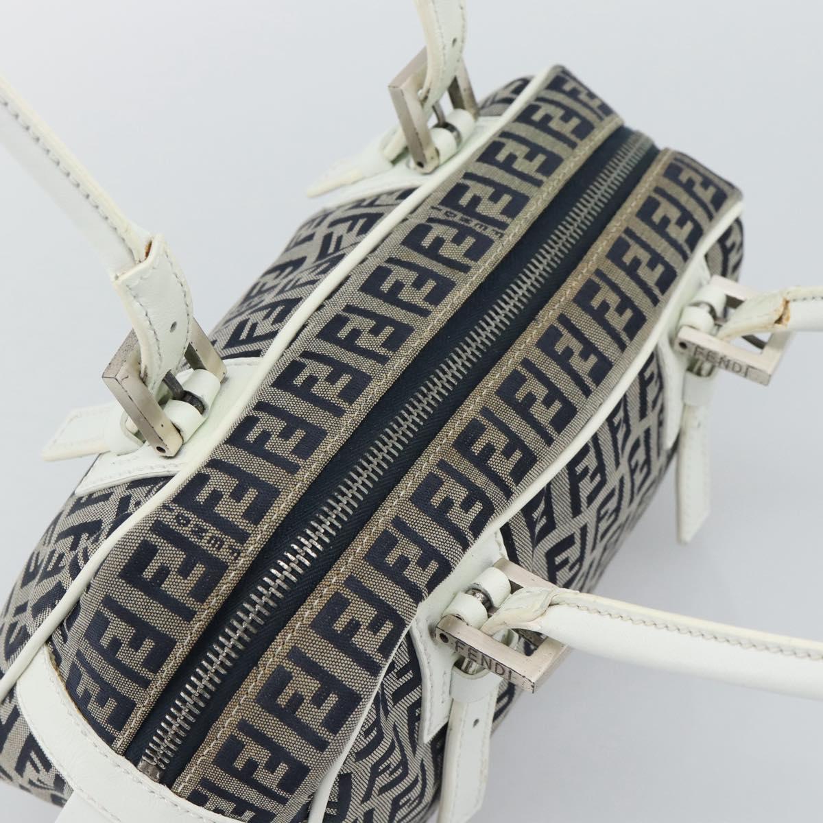 FENDI Zucchino Canvas Hand Bag Navy Silver Auth 193898A - Jerrillo image 6