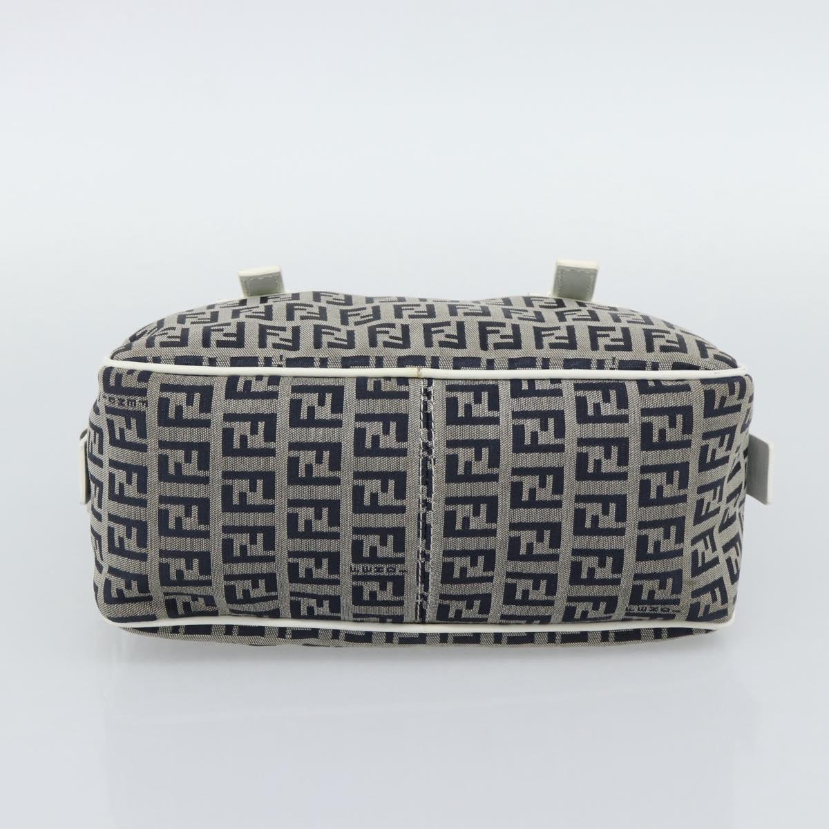 FENDI Zucchino Canvas Hand Bag Navy Silver Auth 193898A - Jerrillo image 5