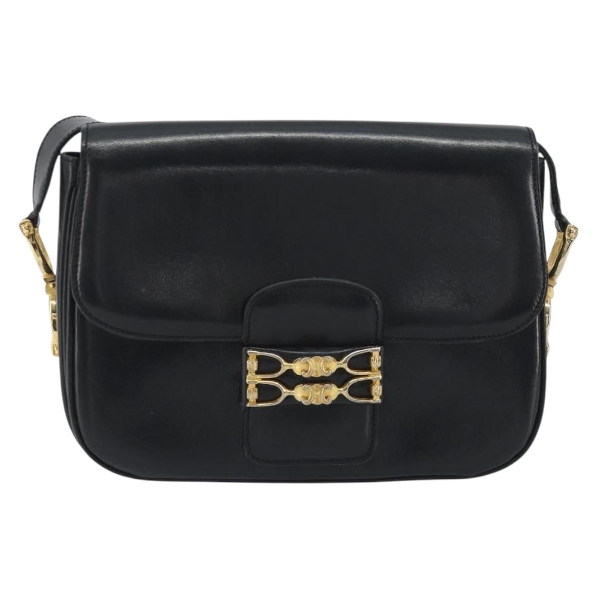 CELINE Shoulder Bag Leather Black Gold Auth 194301 - Jerrillo image 2