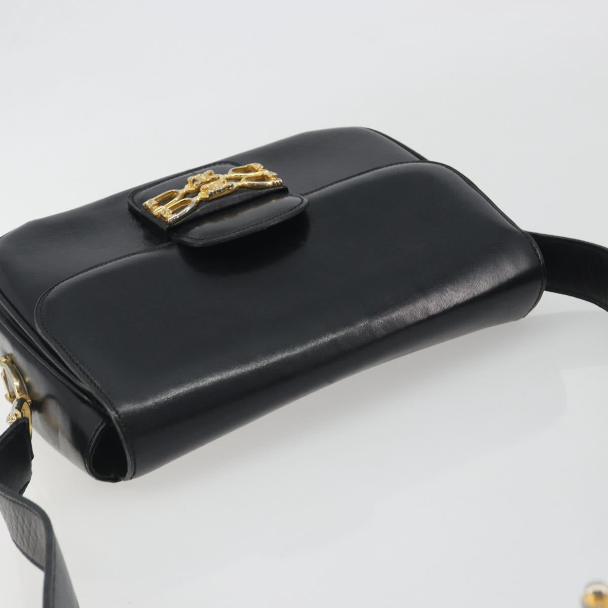 CELINE Shoulder Bag Leather Black Gold Auth 194301 - Jerrillo image 6