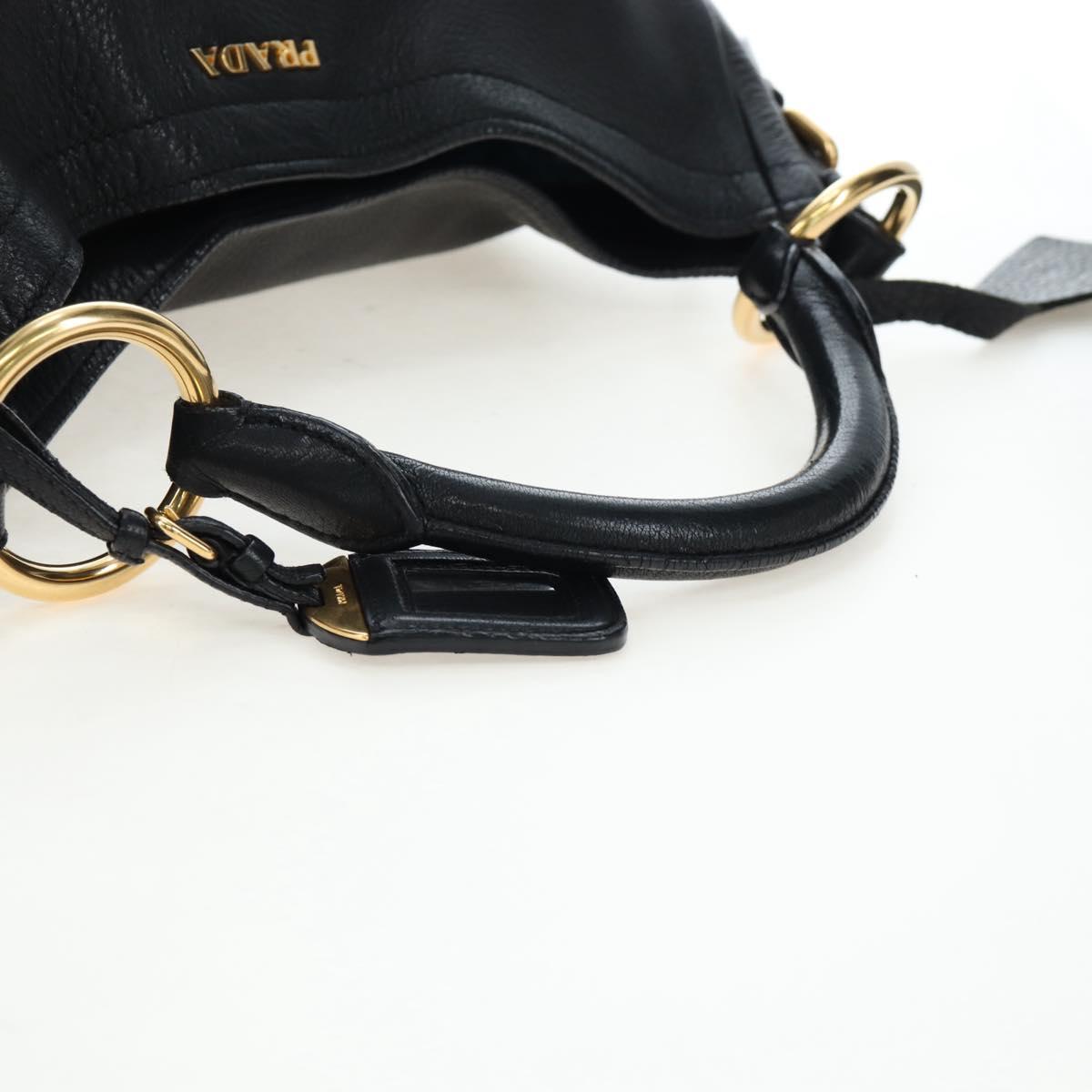PRADA Shoulder Bag Vittero Dino Leather Black Gold Auth 194765M - Jerrillo image 7