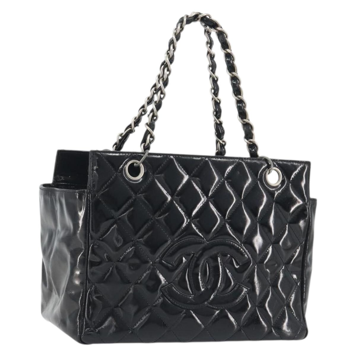 CHANEL Matelasse Chain Shoulder Bag Patent Leather Black Silver CC Auth 195001 - Jerrillo