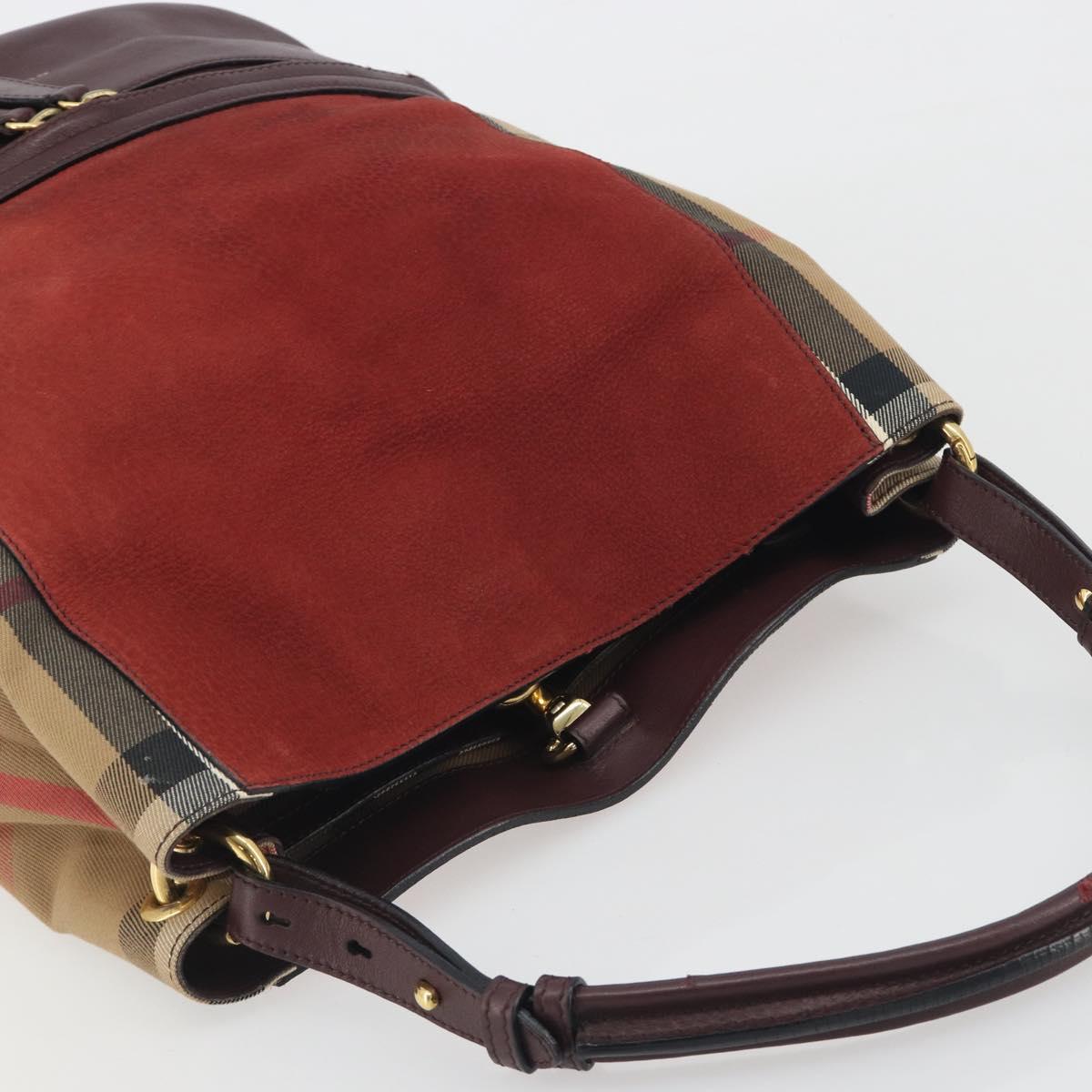 BURBERRY Nova Check Shoulder Bag Canvas Leather Silver Bordeaux Auth 195068 - Jerrillo image 6