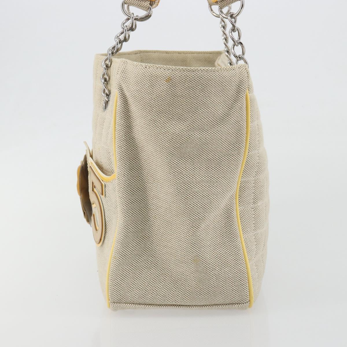 CHANEL Choco Bar Cambon Chain Tote Bag Canvas Beige Silver CC Auth 195070A - Jerrillo image 4