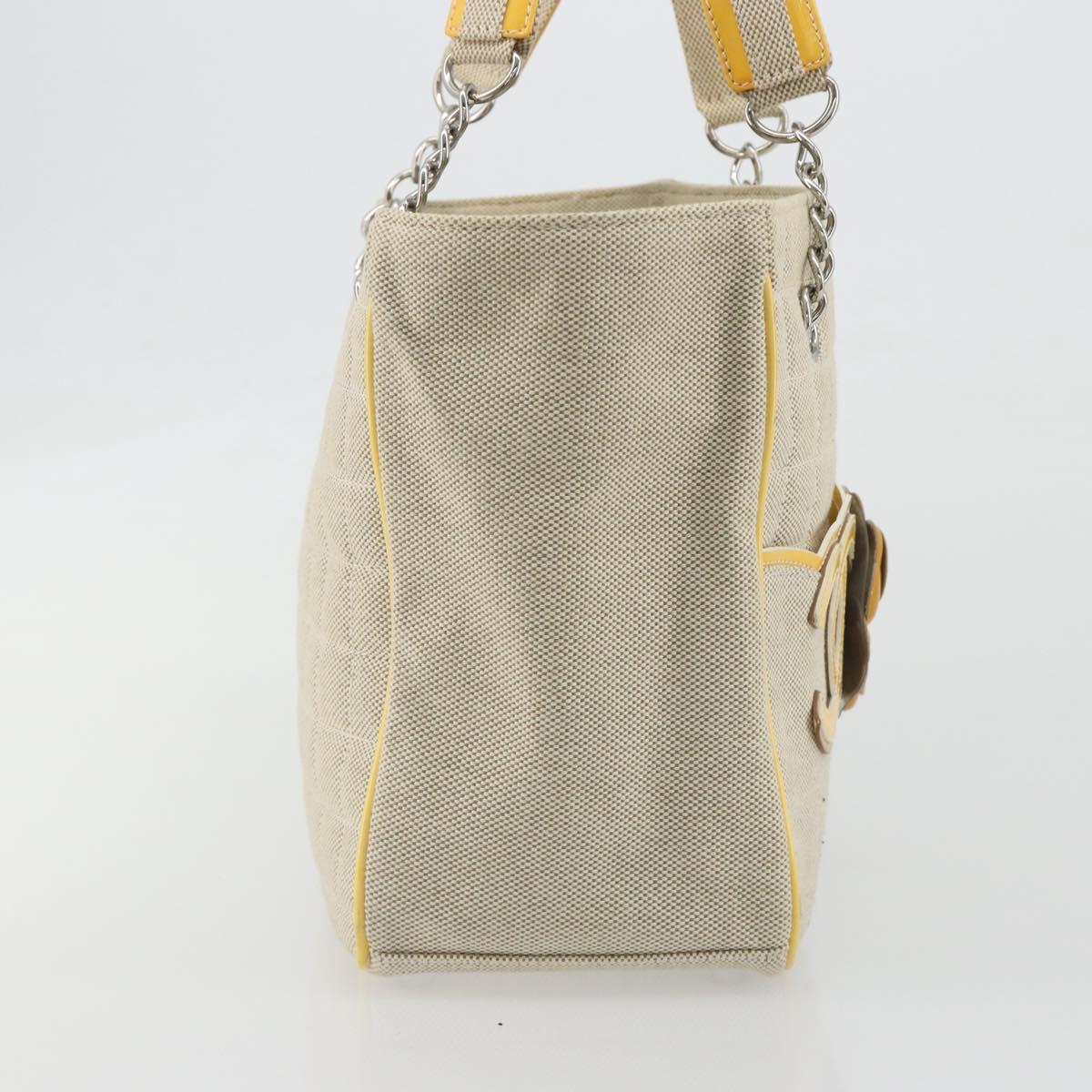 CHANEL Choco Bar Cambon Chain Tote Bag Canvas Beige Silver CC Auth 195070A - Jerrillo image 5