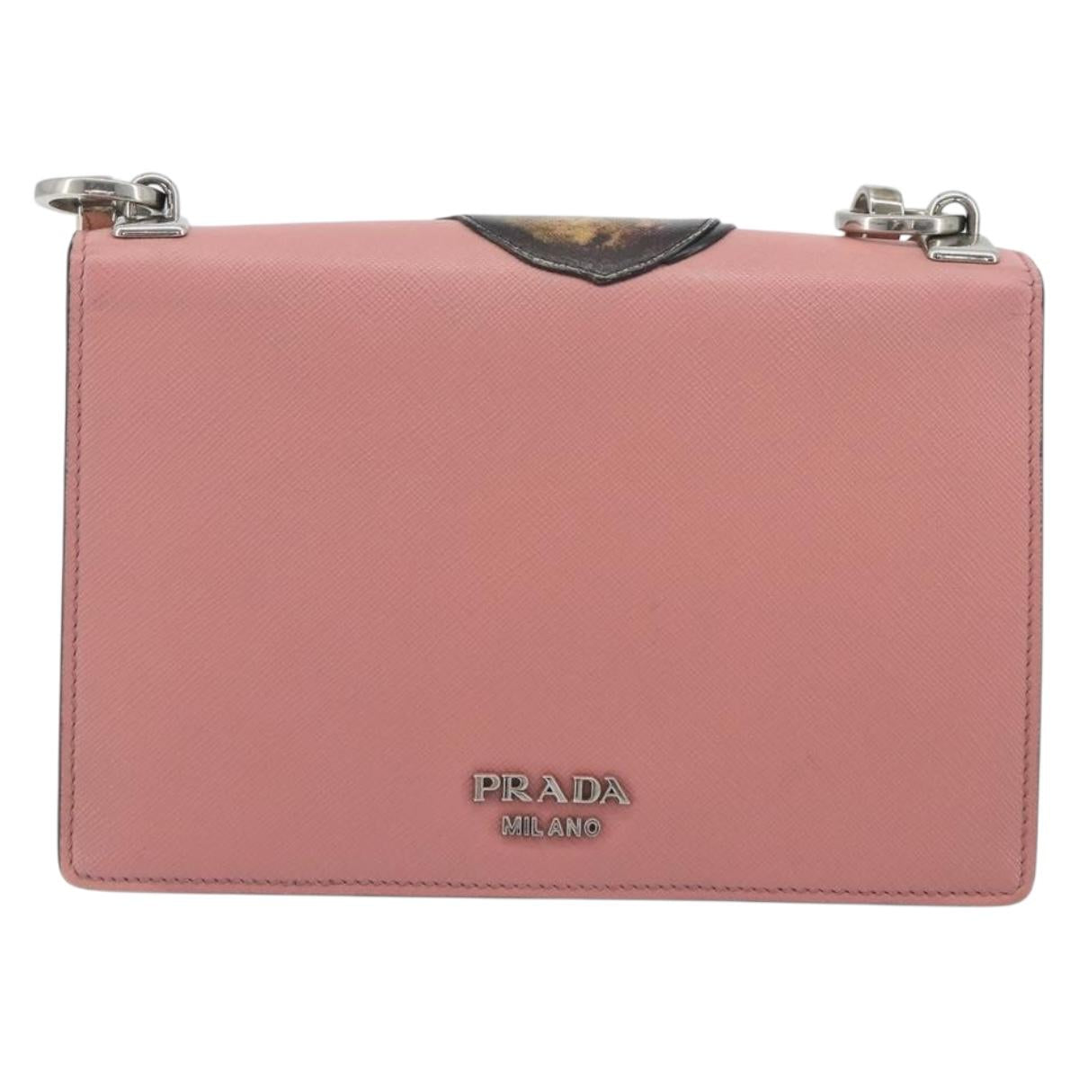 PRADA Chain Shoulder Bag Saffiano leather Pink Silver Auth 195095A - Jerrillo image 2