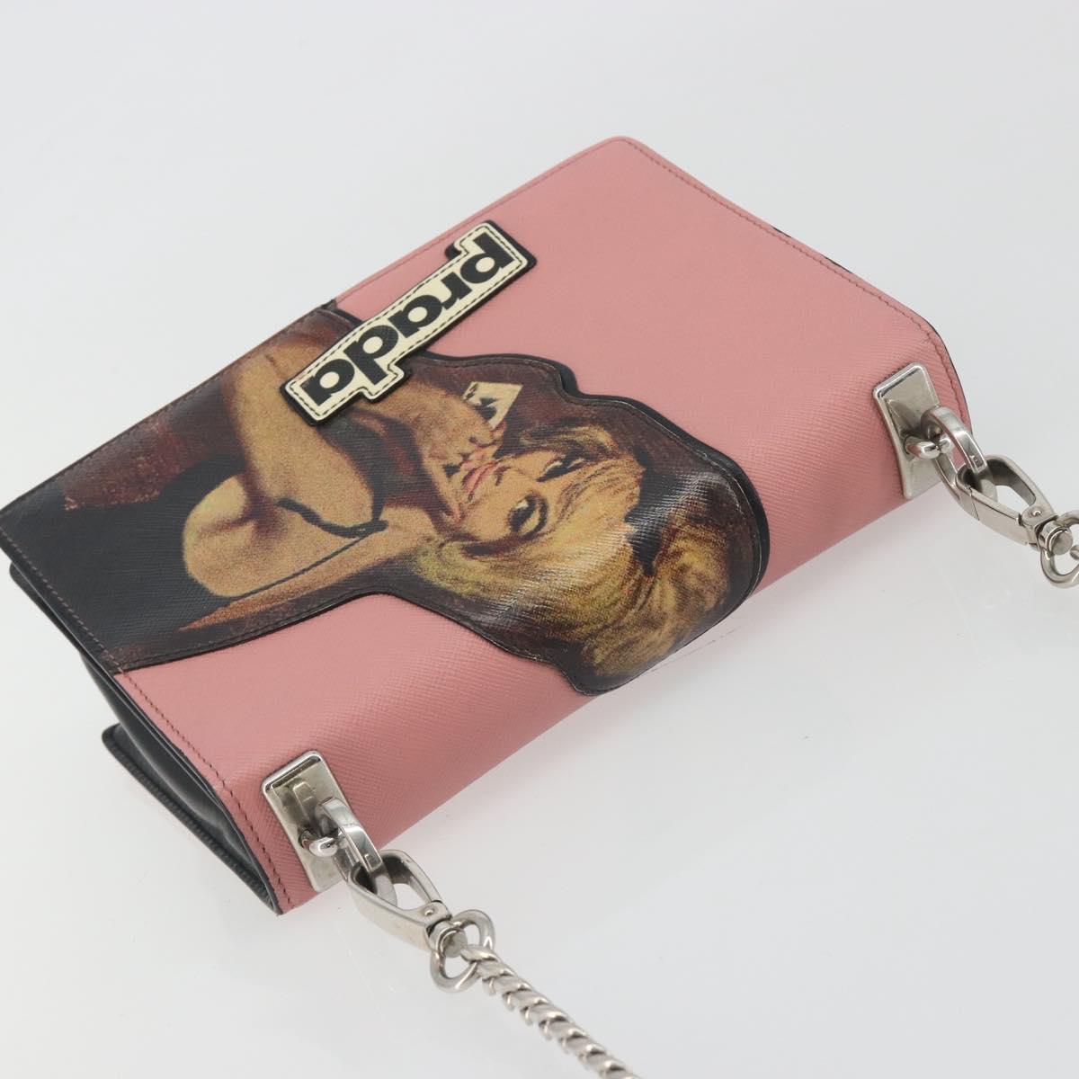 PRADA Chain Shoulder Bag Saffiano leather Pink Silver Auth 195095A - Jerrillo image 6