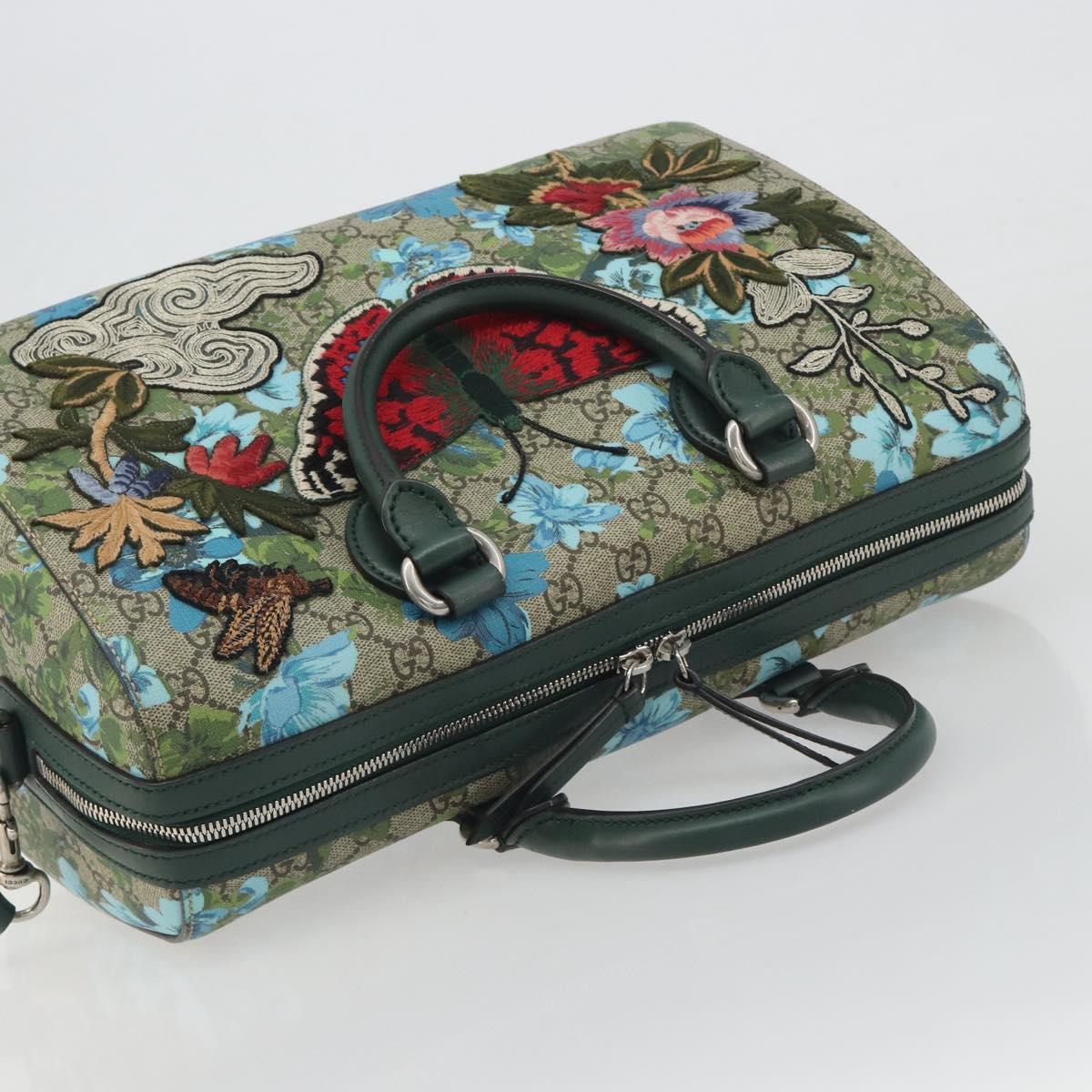 GUCCI GG Supreme Boston Bag PVC Leather 2way Green Silver 409527 Auth 195254SAM - Jerrillo image 6