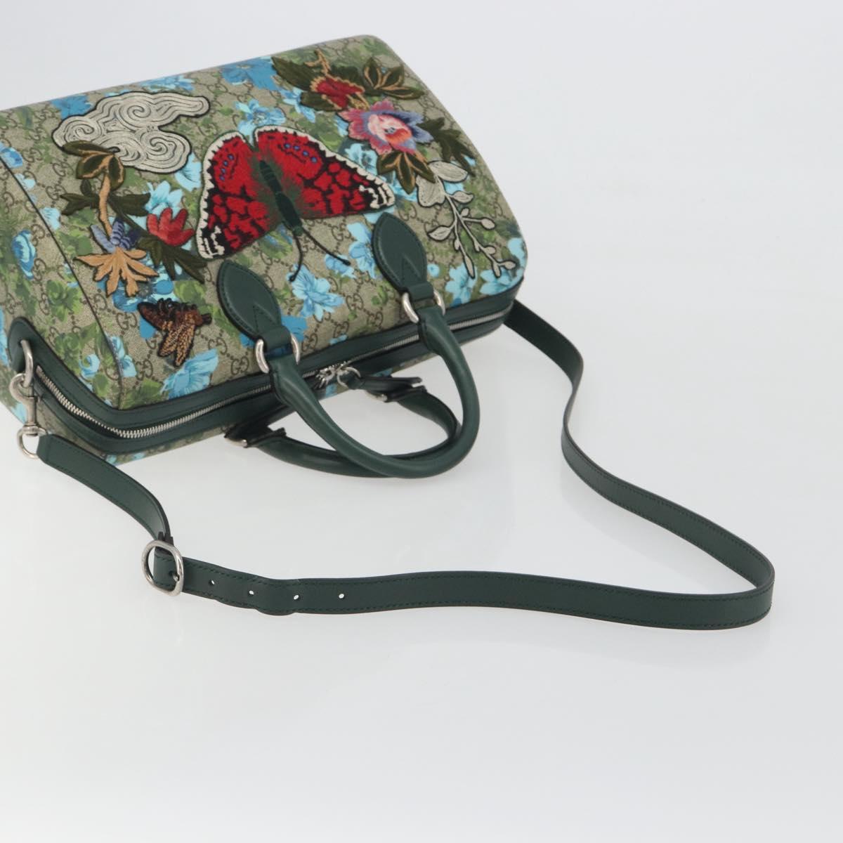 GUCCI GG Supreme Boston Bag PVC Leather 2way Green Silver 409527 Auth 195254SAM - Jerrillo image 9