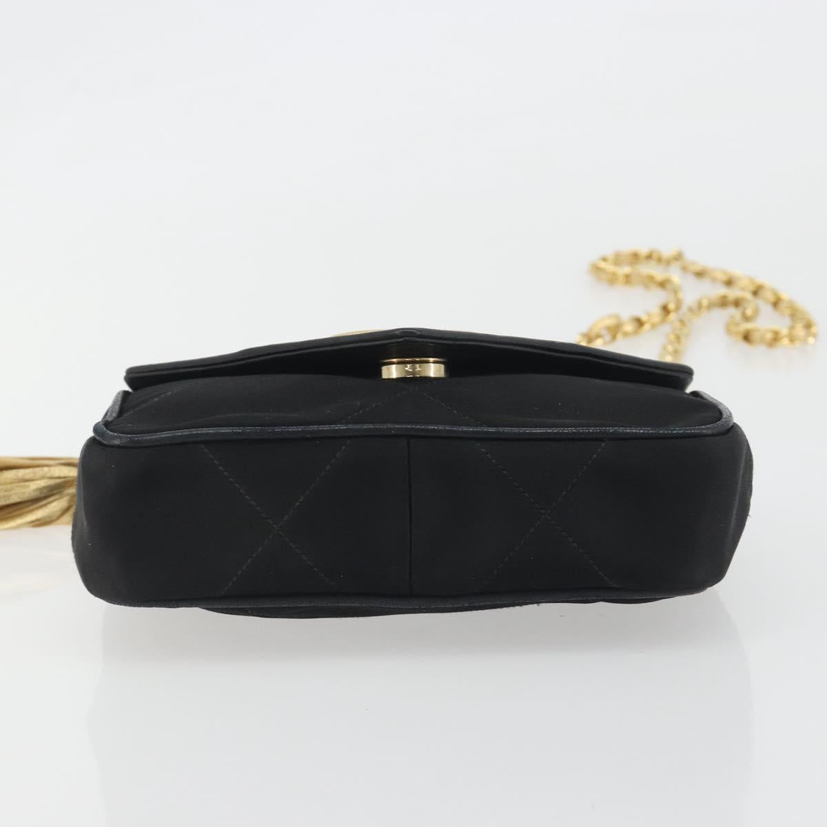 CHANEL Matelasse Chain Shoulder Bag Satin Black Gold CC Auth 195338A - Jerrillo image 5