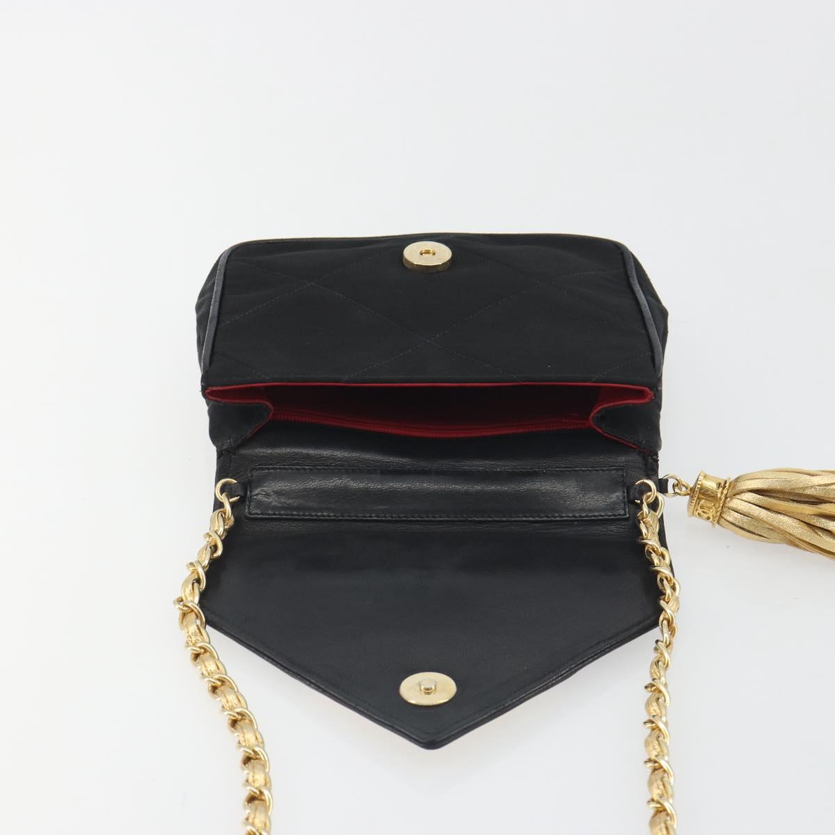 CHANEL Matelasse Chain Shoulder Bag Satin Black Gold CC Auth 195338A - Jerrillo image 9