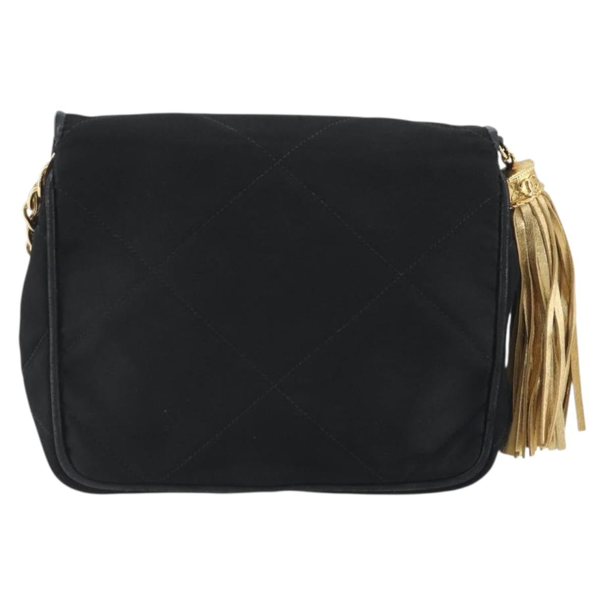 CHANEL Matelasse Chain Shoulder Bag Satin Black Gold CC Auth 195338A - Jerrillo image 2