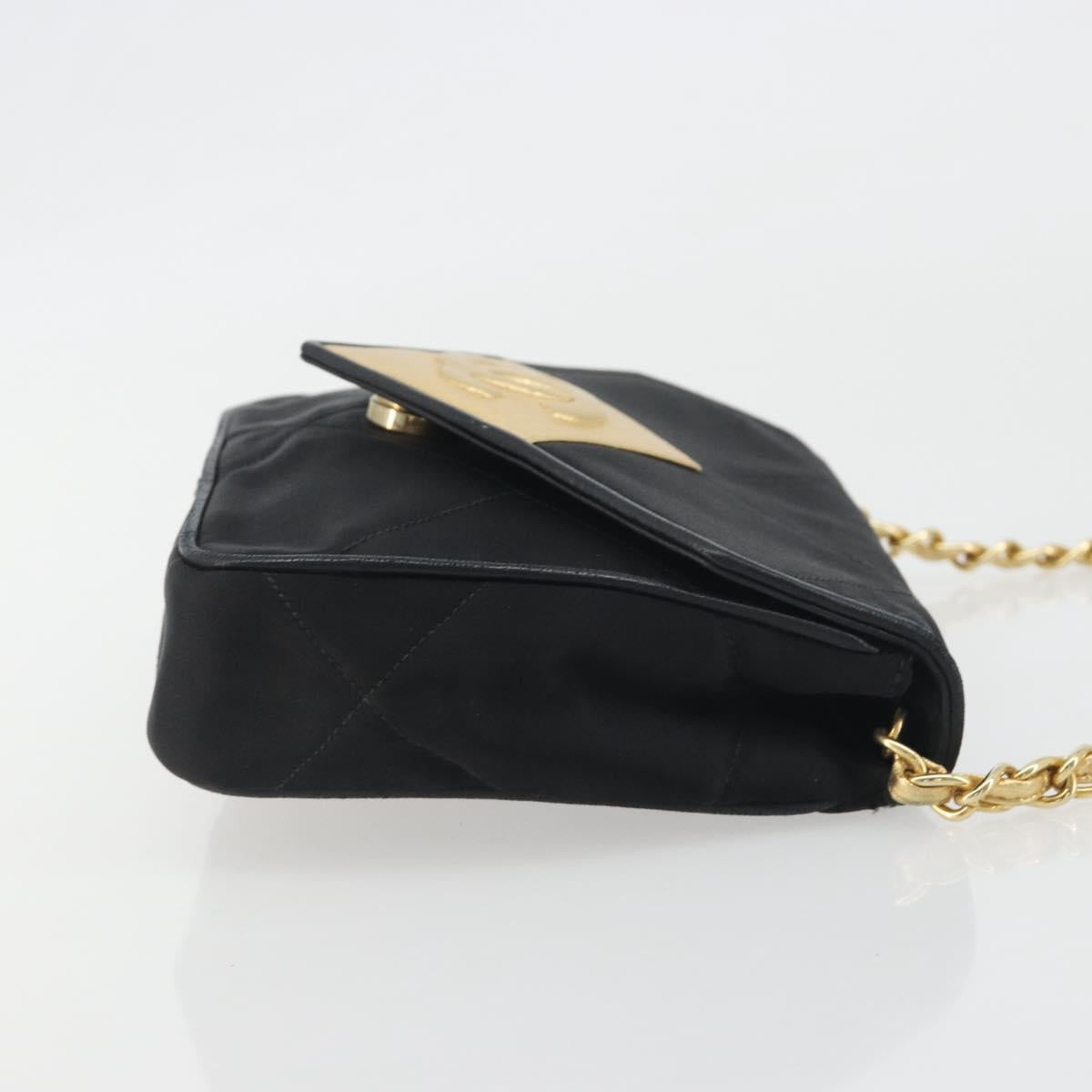 CHANEL Matelasse Chain Shoulder Bag Satin Black Gold CC Auth 195338A - Jerrillo image 3