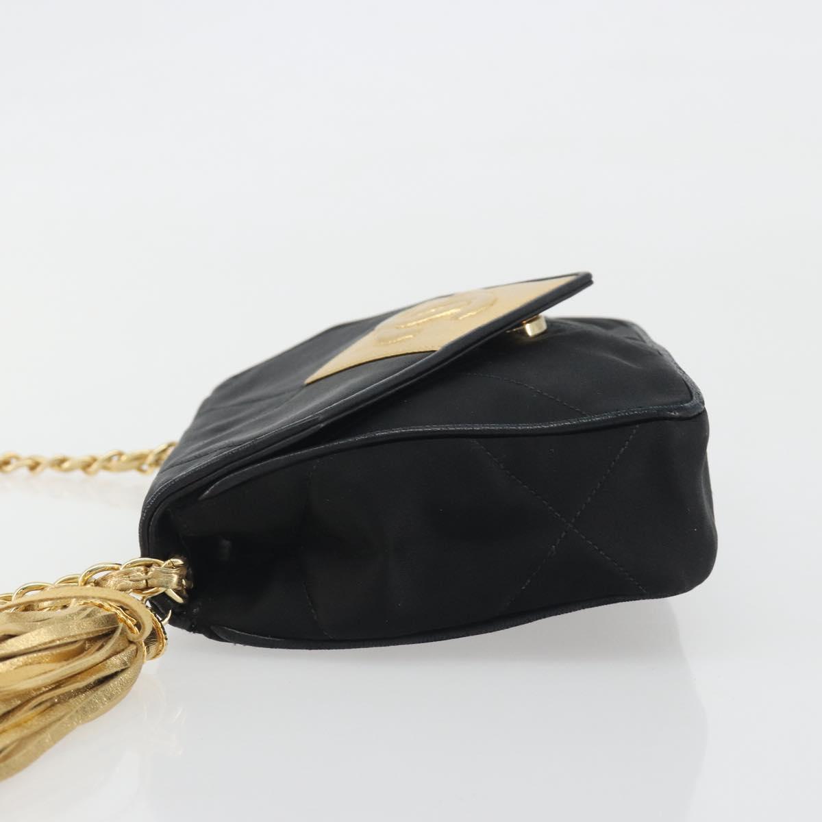 CHANEL Matelasse Chain Shoulder Bag Satin Black Gold CC Auth 195338A - Jerrillo image 4
