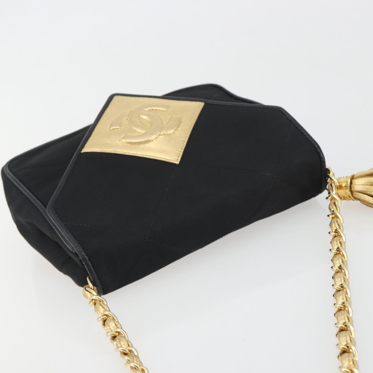 CHANEL Matelasse Chain Shoulder Bag Satin Black Gold CC Auth 195338A - Jerrillo image 6