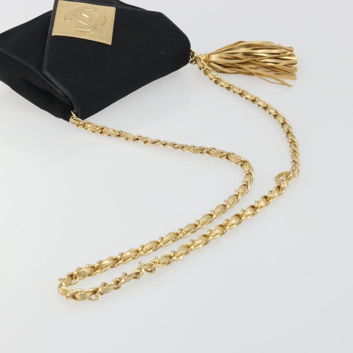 CHANEL Matelasse Chain Shoulder Bag Satin Black Gold CC Auth 195338A - Jerrillo image 7