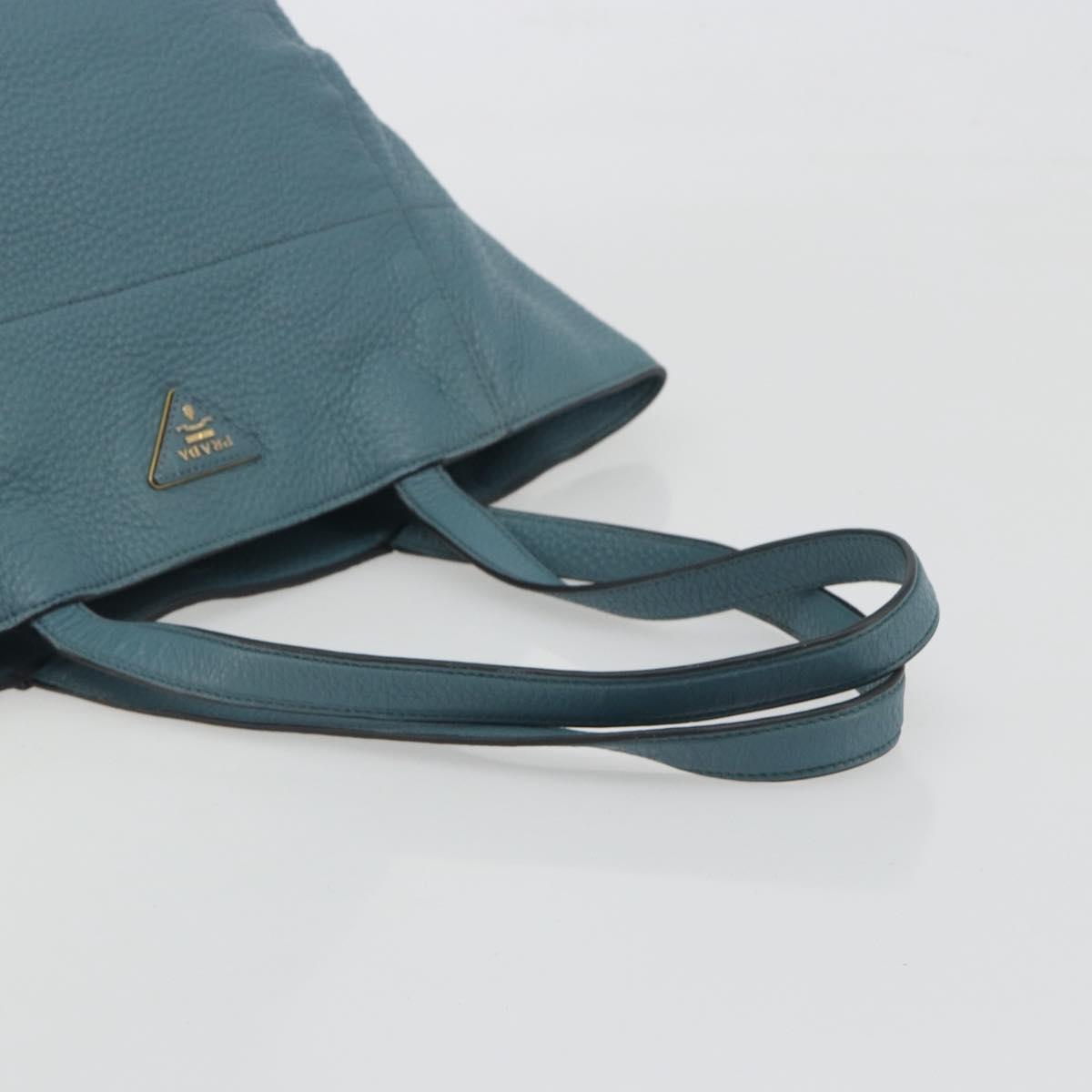 PRADA Tote Bag Leather Light Blue Gold Tone Auth 195376V - Jerrillo image 7