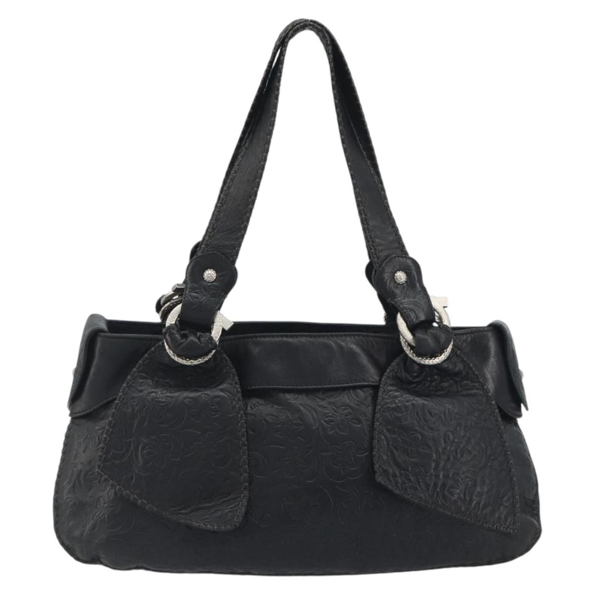 Salvatore Ferragamo Gancini Tote Bag Leather Black Silver Auth 195388A - Jerrillo image 2