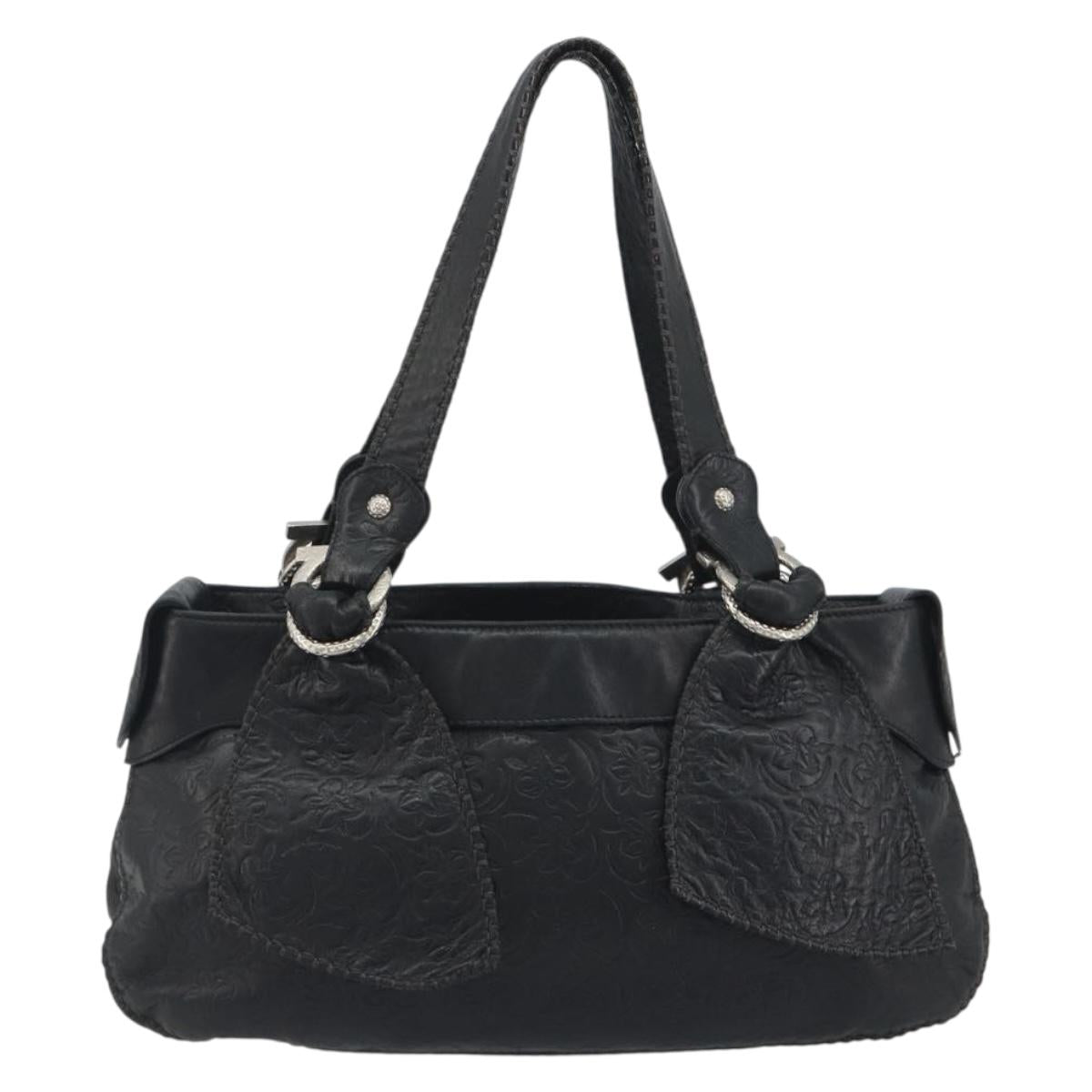 Salvatore Ferragamo Gancini Tote Bag Leather Black Silver Auth 195388A - Jerrillo image 3