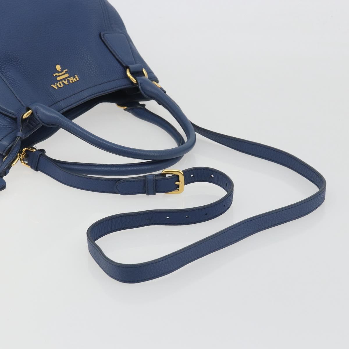 PRADA Hand Bag Leather 2way Blue Gold Tone Auth 195424V - Jerrillo image 8