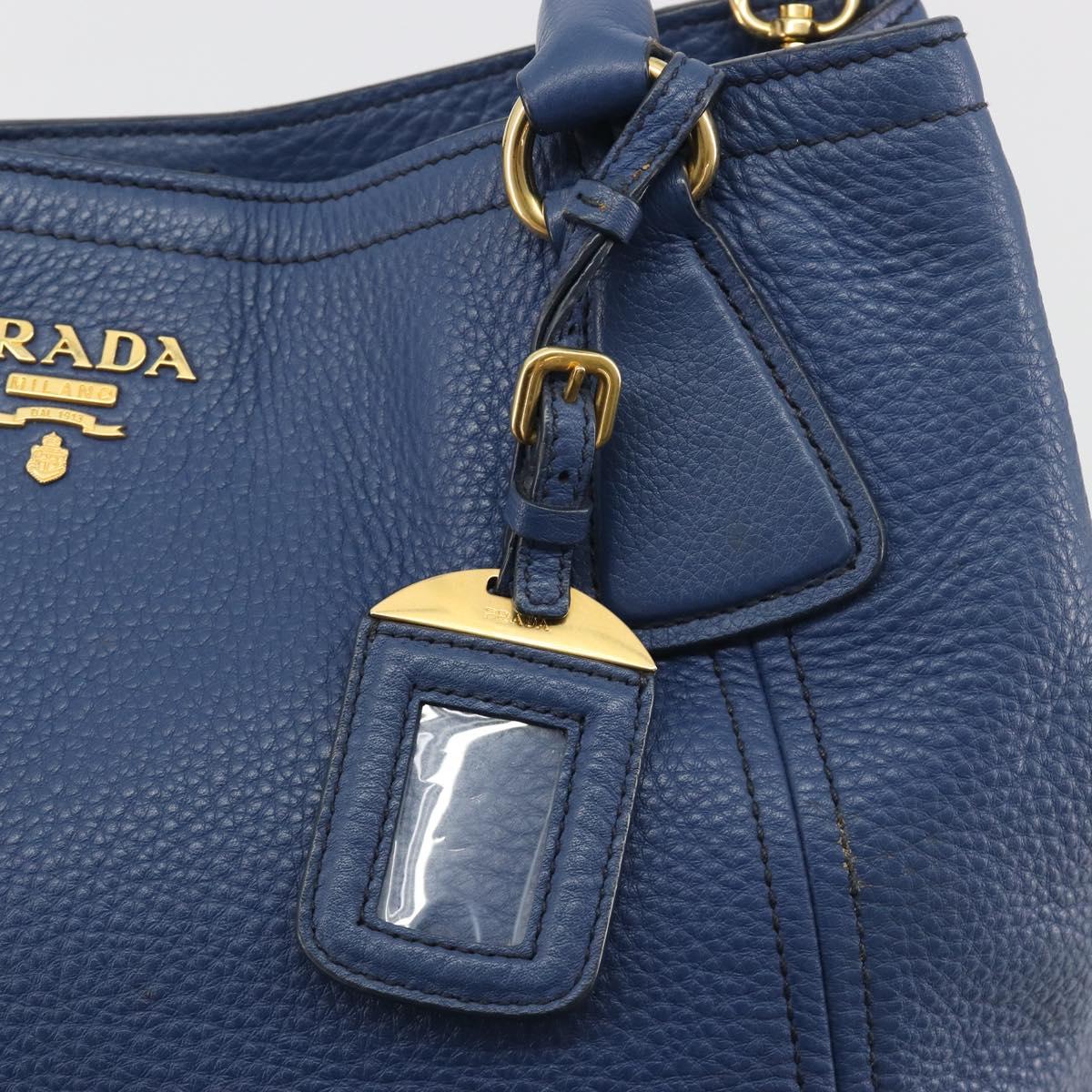 PRADA Hand Bag Leather 2way Blue Gold Tone Auth 195424V - Jerrillo image 9