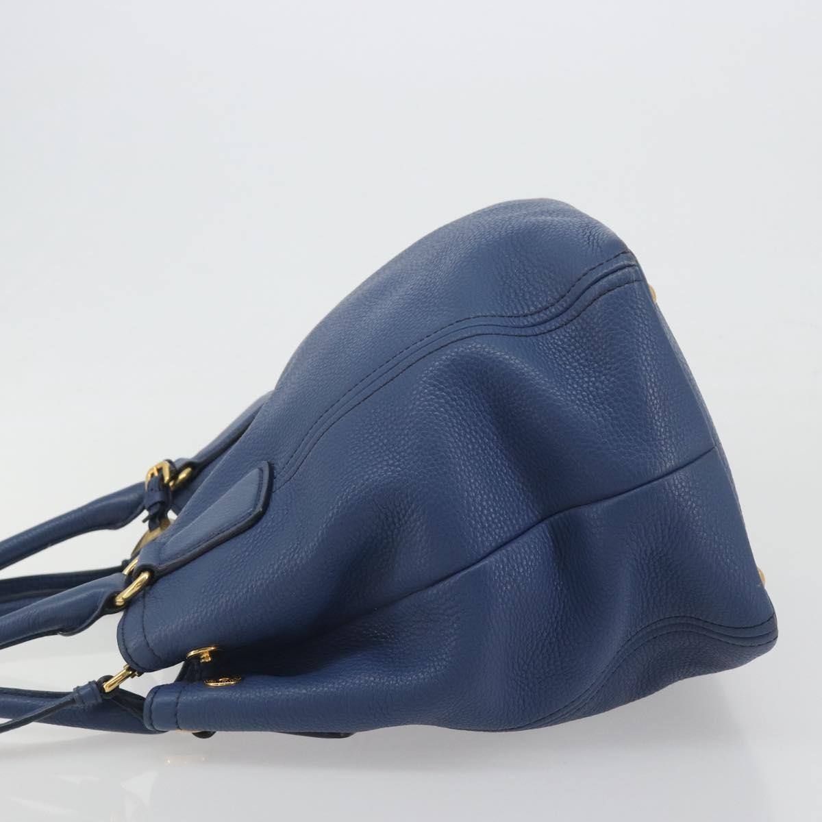 PRADA Hand Bag Leather 2way Blue Gold Tone Auth 195424V - Jerrillo image 4