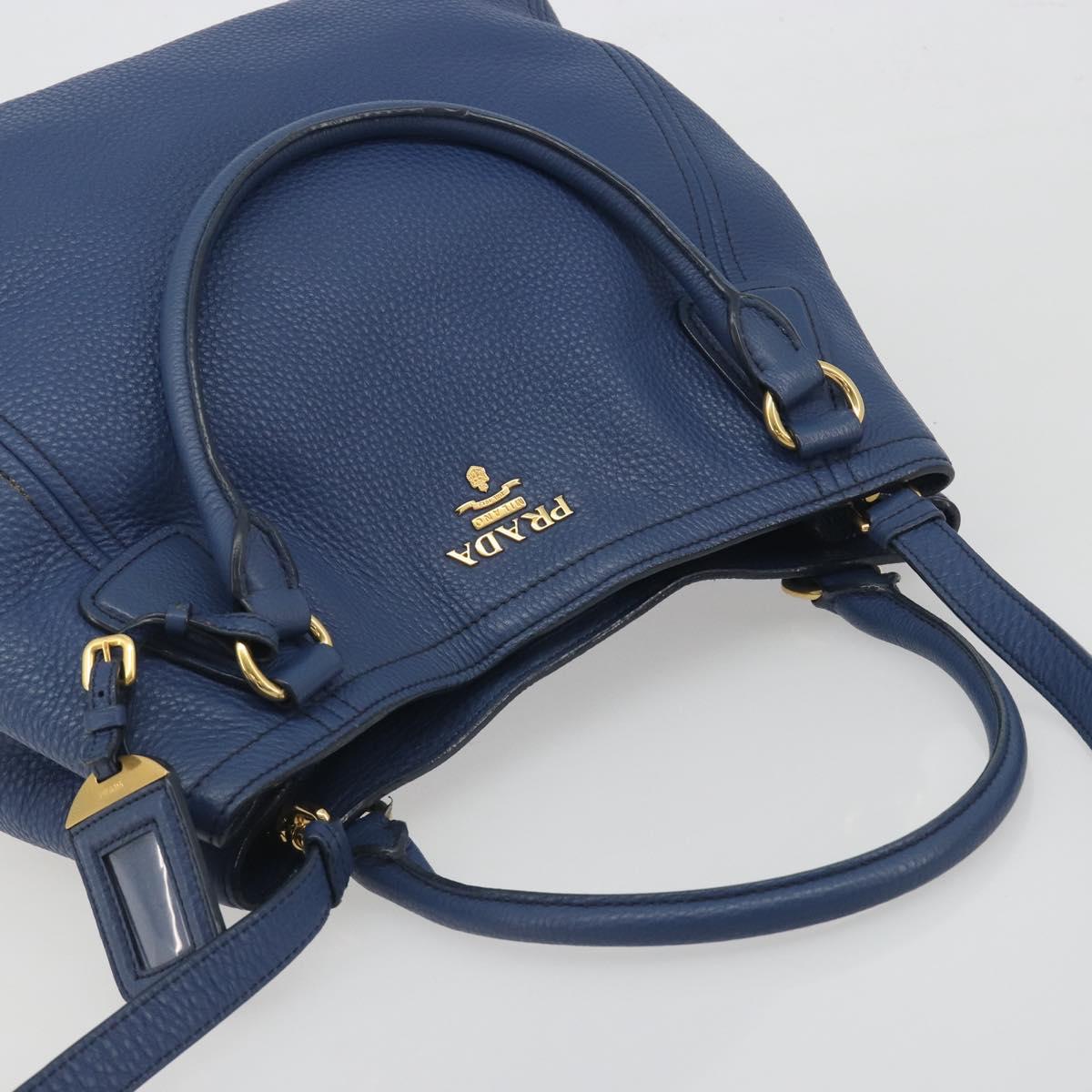 PRADA Hand Bag Leather 2way Blue Gold Tone Auth 195424V - Jerrillo image 6