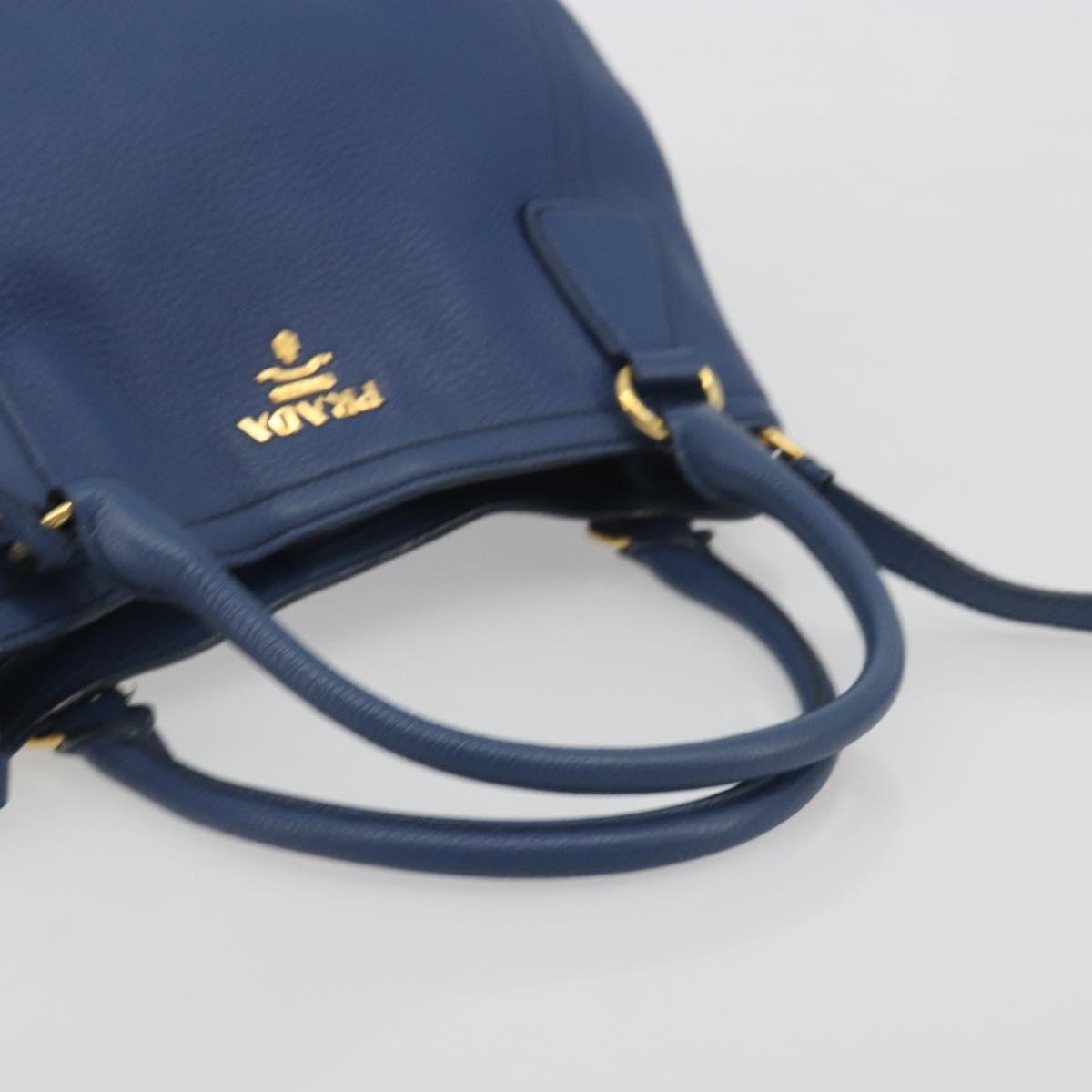 PRADA Hand Bag Leather 2way Blue Gold Tone Auth 195424V - Jerrillo image 7