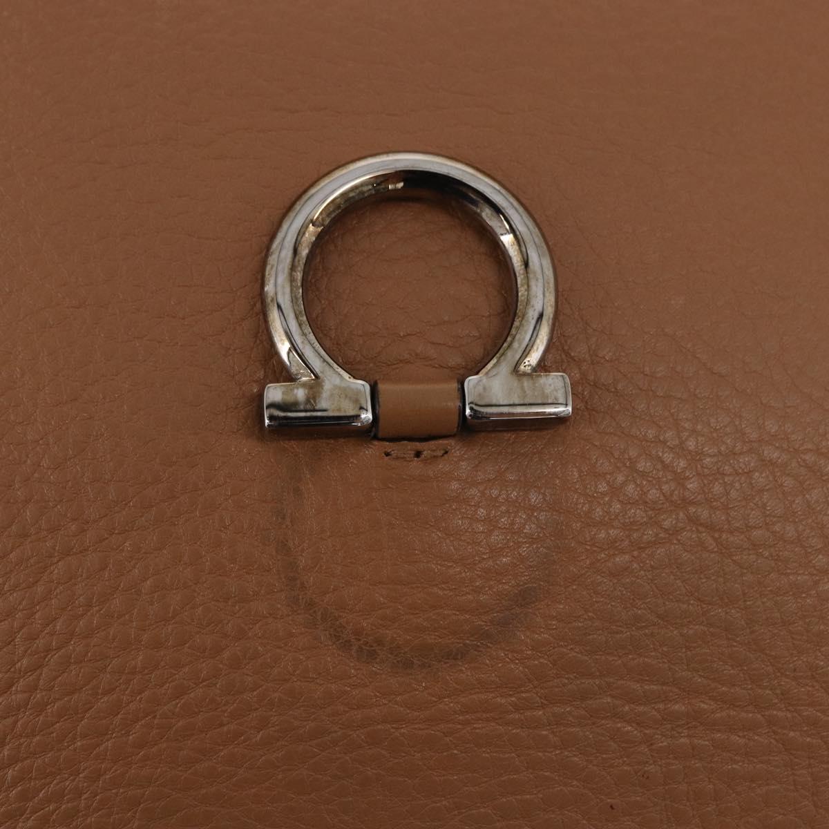 Salvatore Ferragamo Gancini Shoulder Bag Leather Beige Silver Auth 195431A - Jerrillo image 9