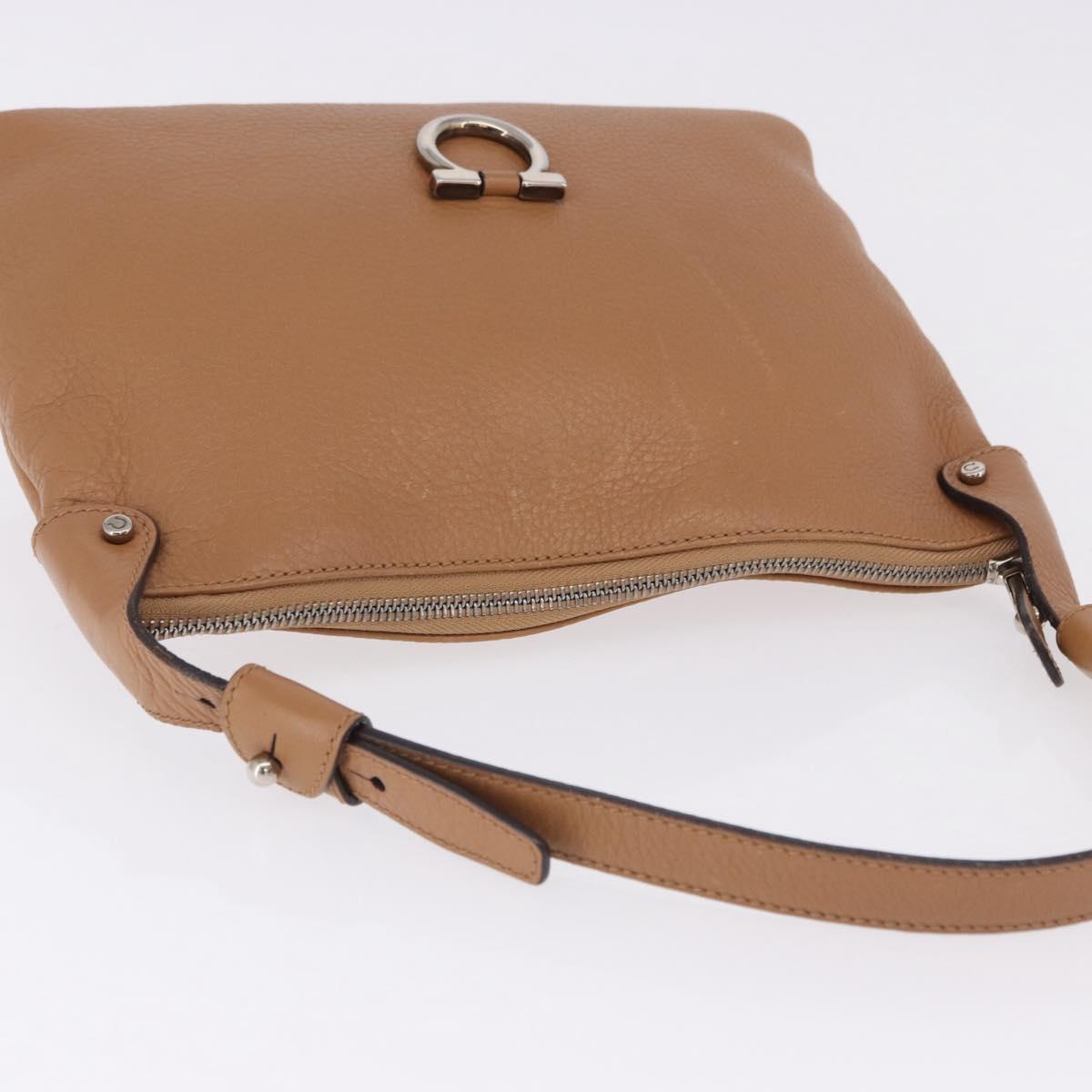 Salvatore Ferragamo Gancini Shoulder Bag Leather Beige Silver Auth 195431A - Jerrillo image 6
