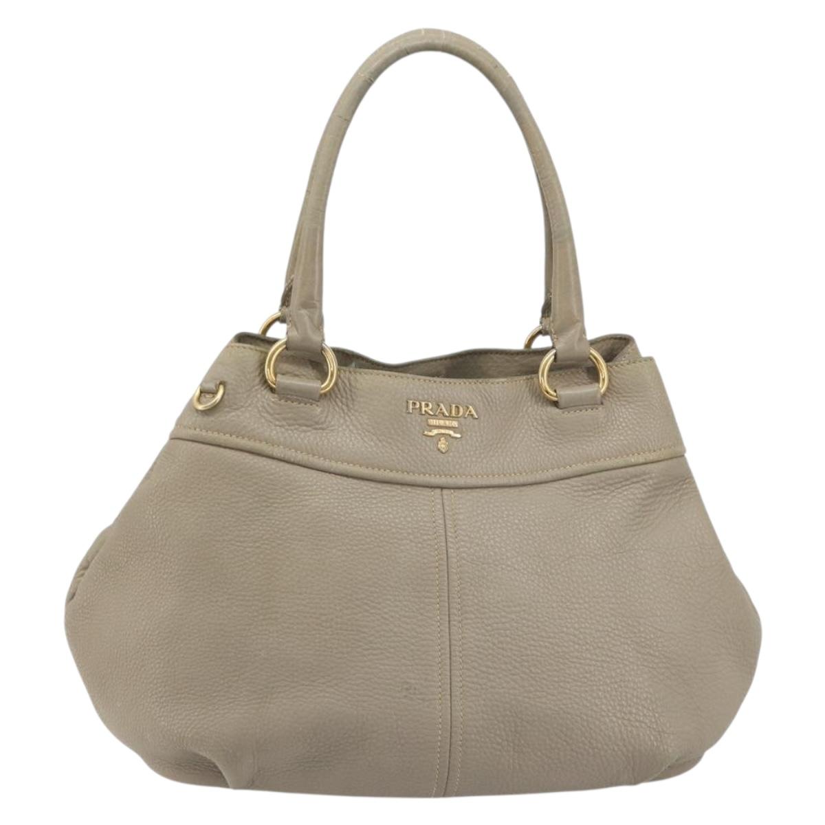 PRADA Hand Bag Leather Beige Gold Tone Auth 195487 - Jerrillo image 2