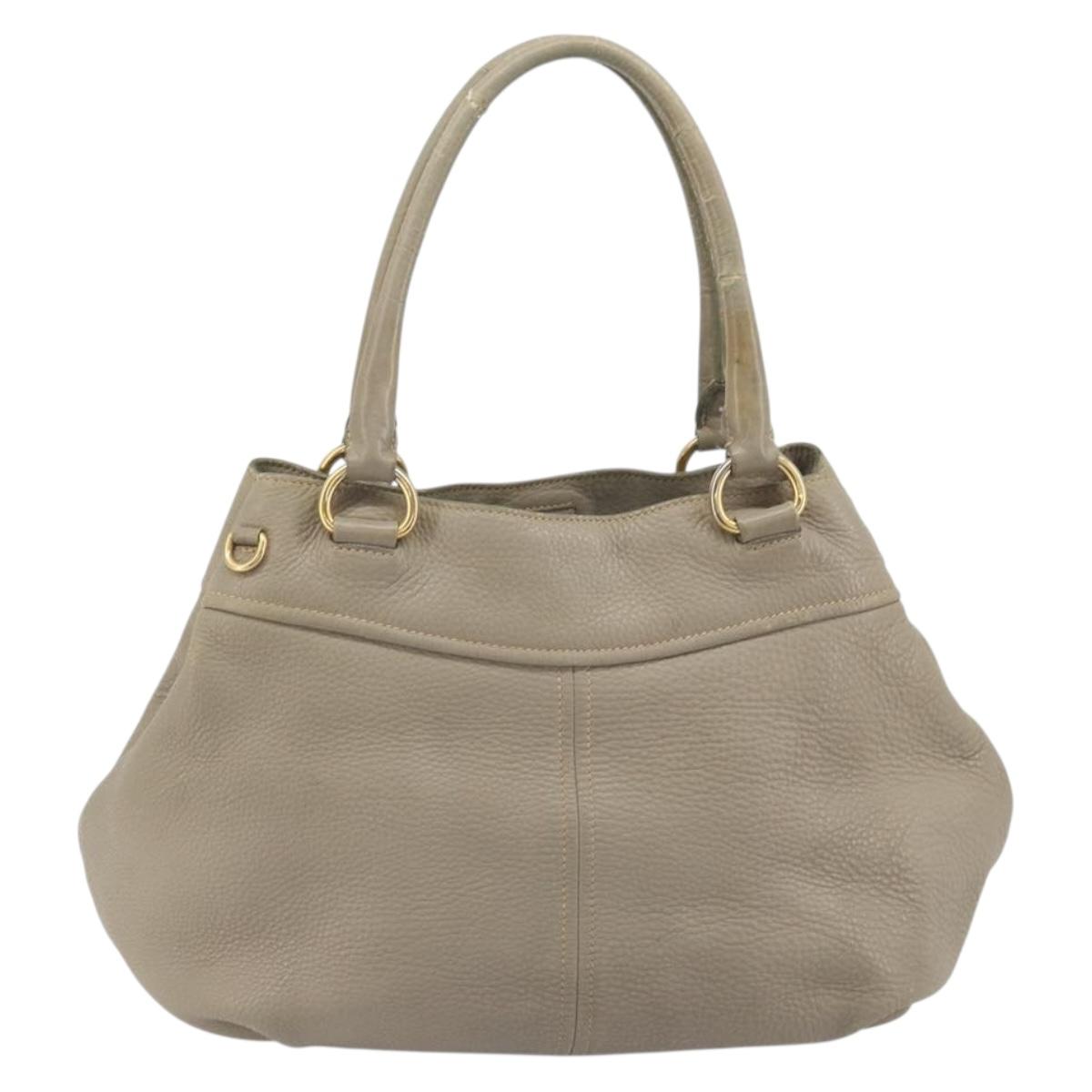 PRADA Hand Bag Leather Beige Gold Tone Auth 195487 - Jerrillo image 3