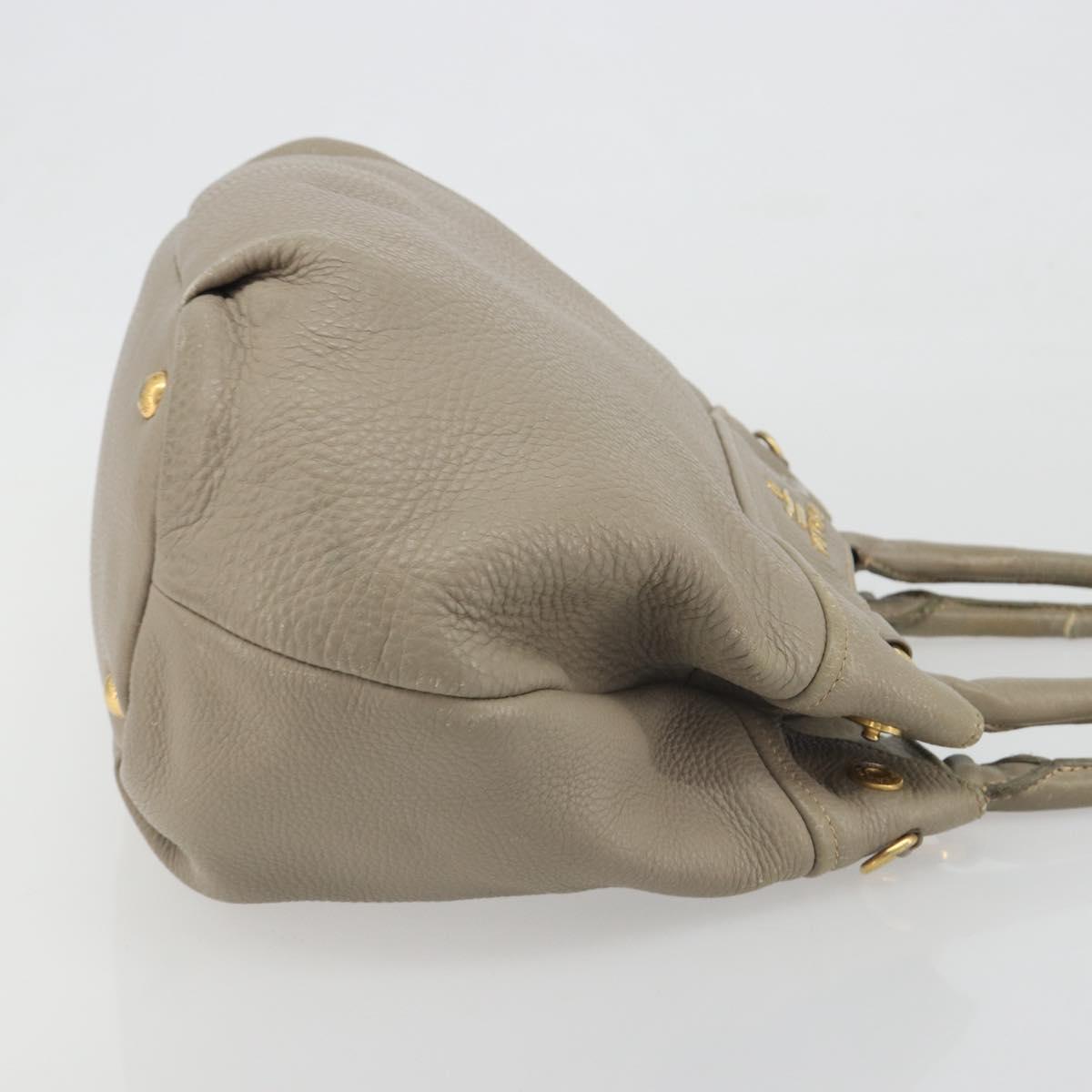 PRADA Hand Bag Leather Beige Gold Tone Auth 195487 - Jerrillo image 4
