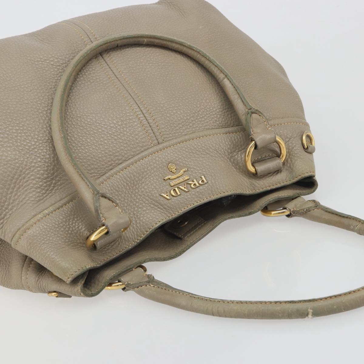 PRADA Hand Bag Leather Beige Gold Tone Auth 195487 - Jerrillo image 6
