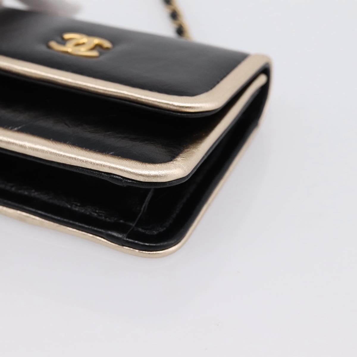 CHANEL Chain Shoulder Pouch Matelasse Leather Black Gold CC Auth 195532M - Jerrillo image 9