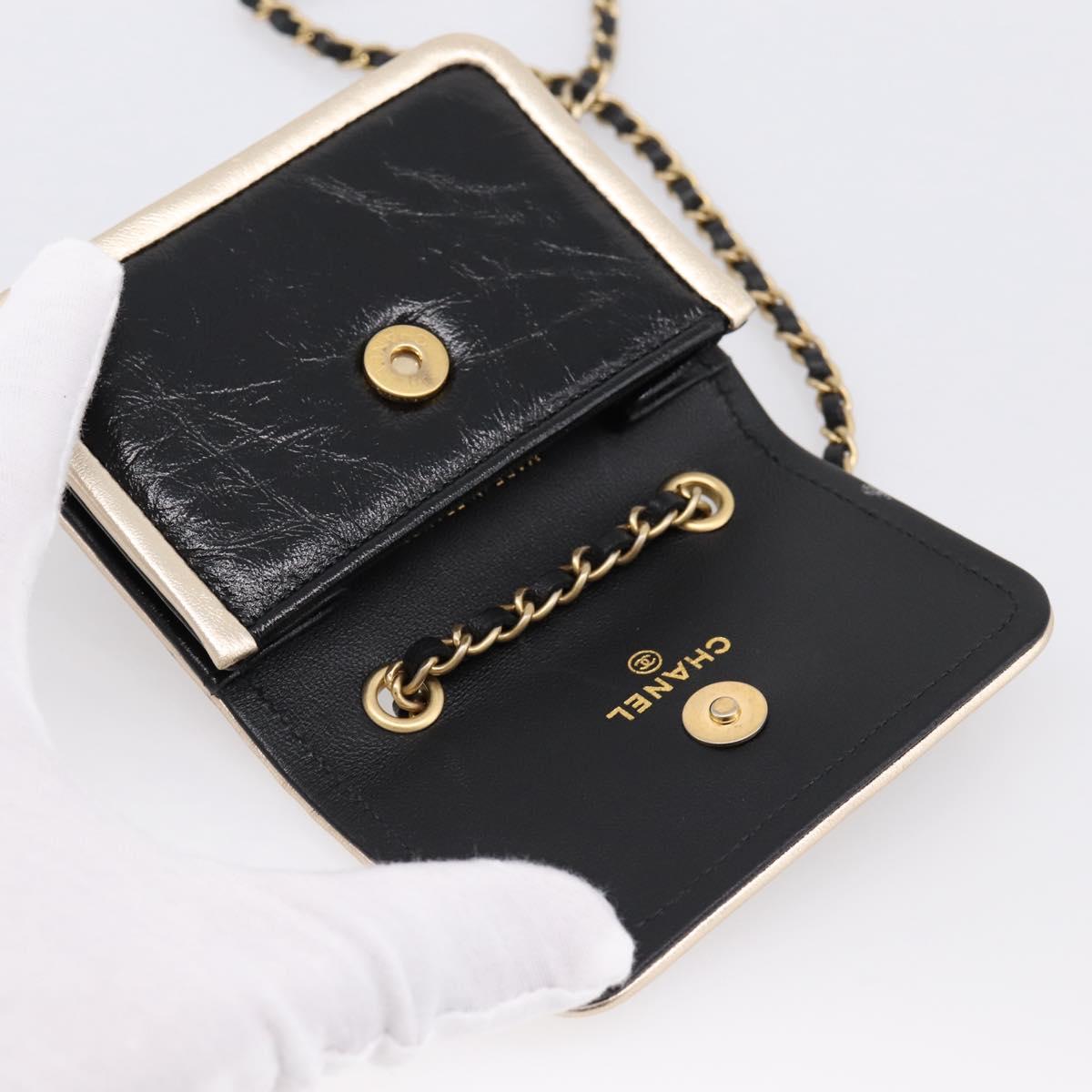 CHANEL Chain Shoulder Pouch Matelasse Leather Black Gold CC Auth 195532M - Jerrillo image 10