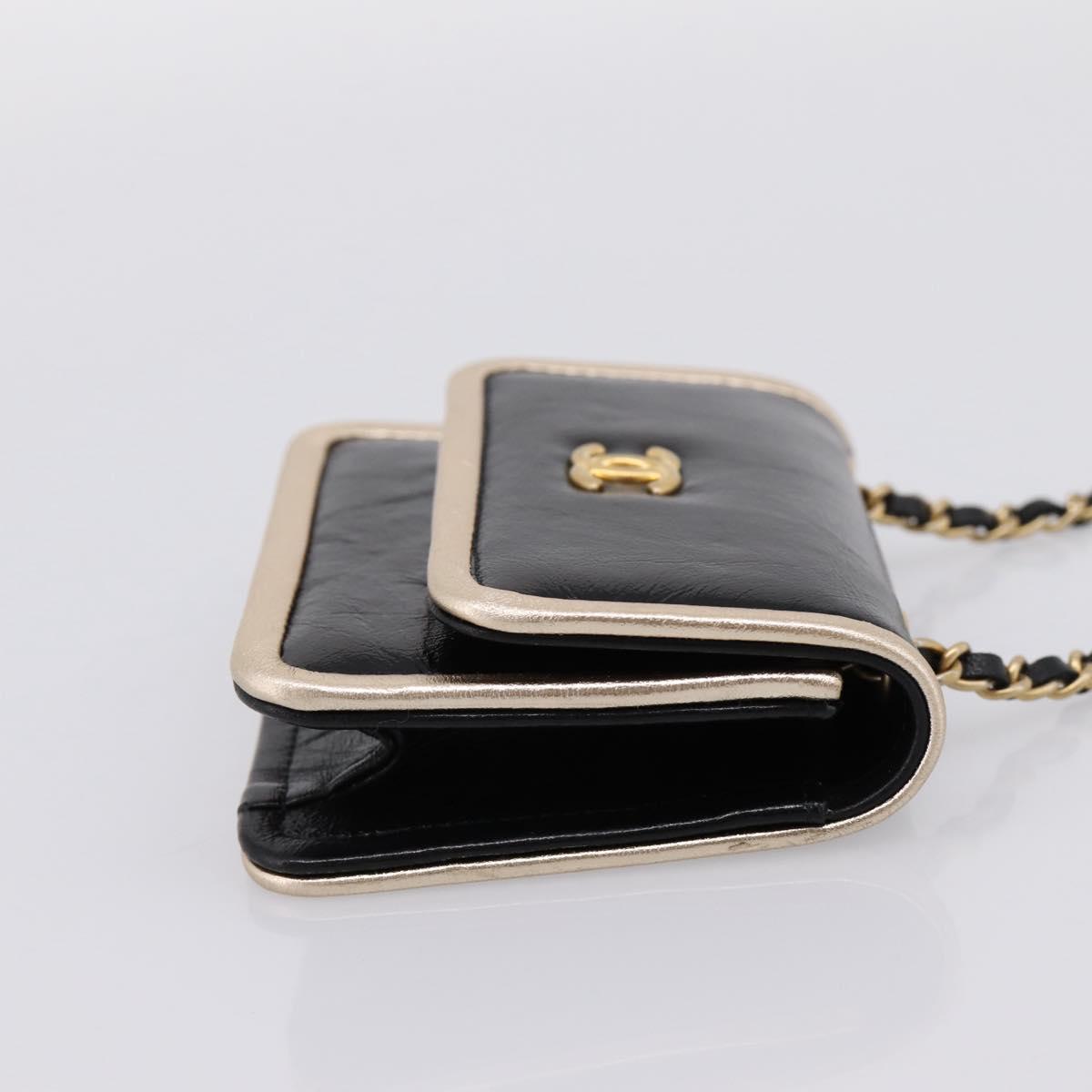 CHANEL Chain Shoulder Pouch Matelasse Leather Black Gold CC Auth 195532M - Jerrillo image 4