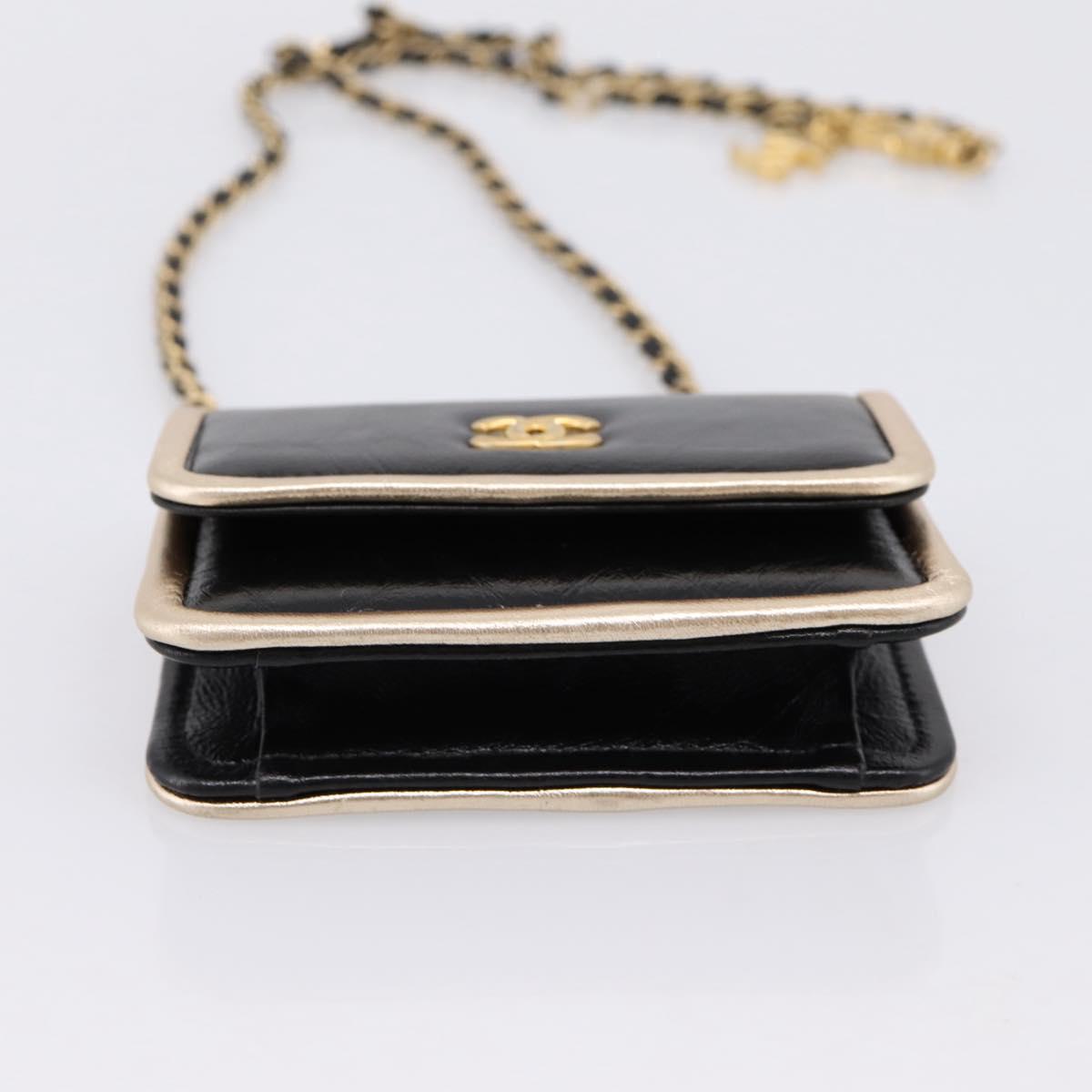 CHANEL Chain Shoulder Pouch Matelasse Leather Black Gold CC Auth 195532M - Jerrillo image 5