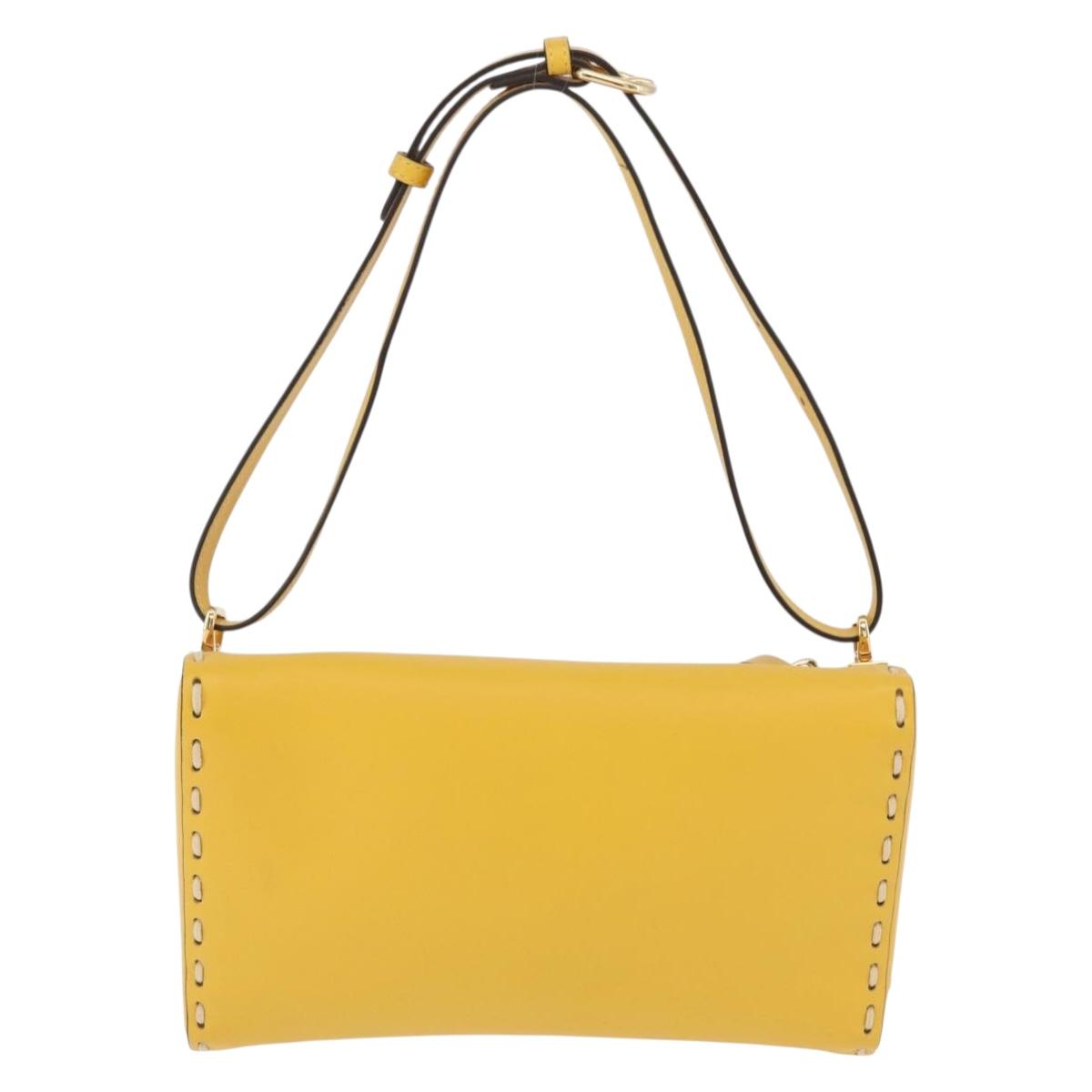 FENDI Celeria Triangle Shoulder Bag Leather Yellow Gold Tone 8BS053 Auth 195557M - Jerrillo image 2