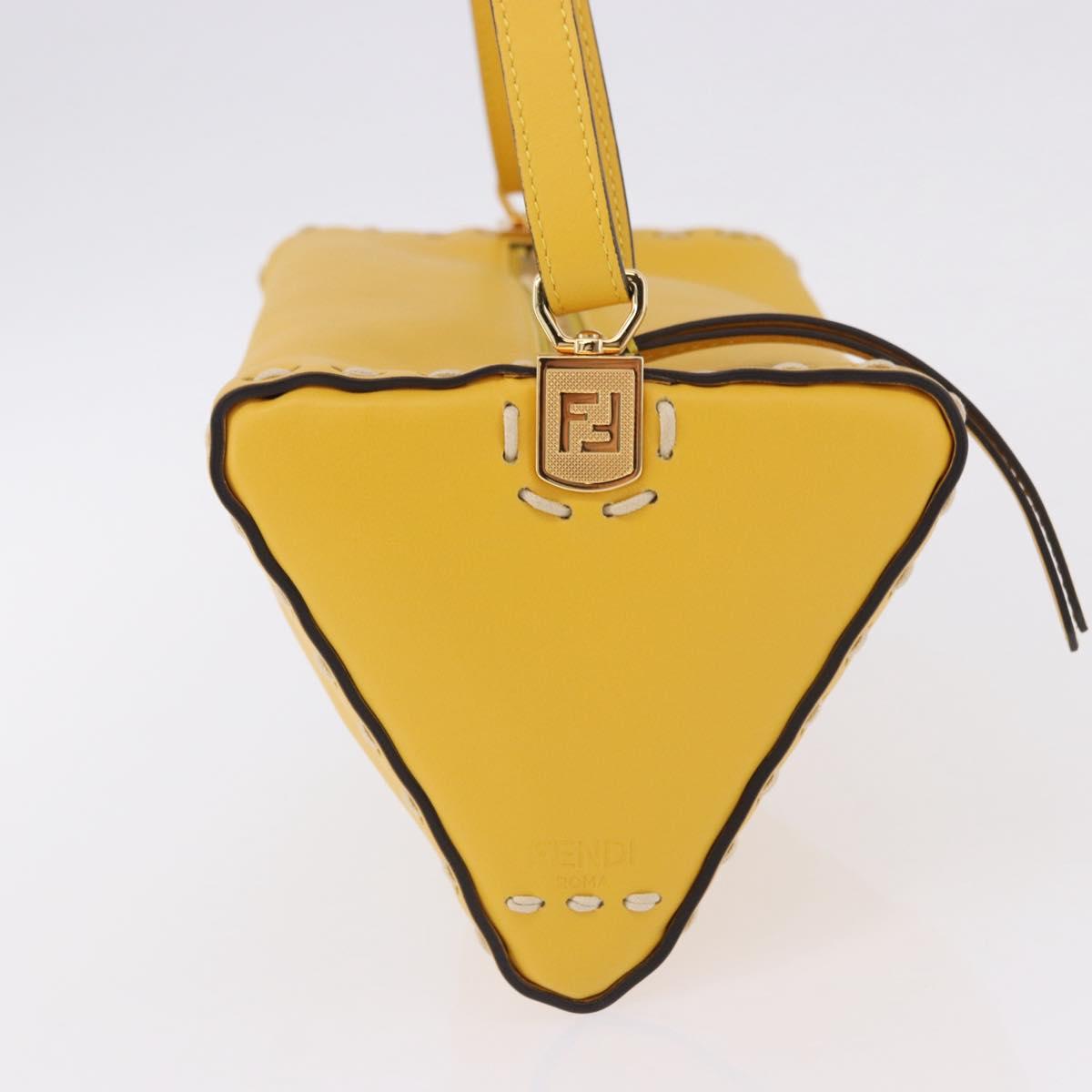 FENDI Celeria Triangle Shoulder Bag Leather Yellow Gold Tone 8BS053 Auth 195557M - Jerrillo image 4