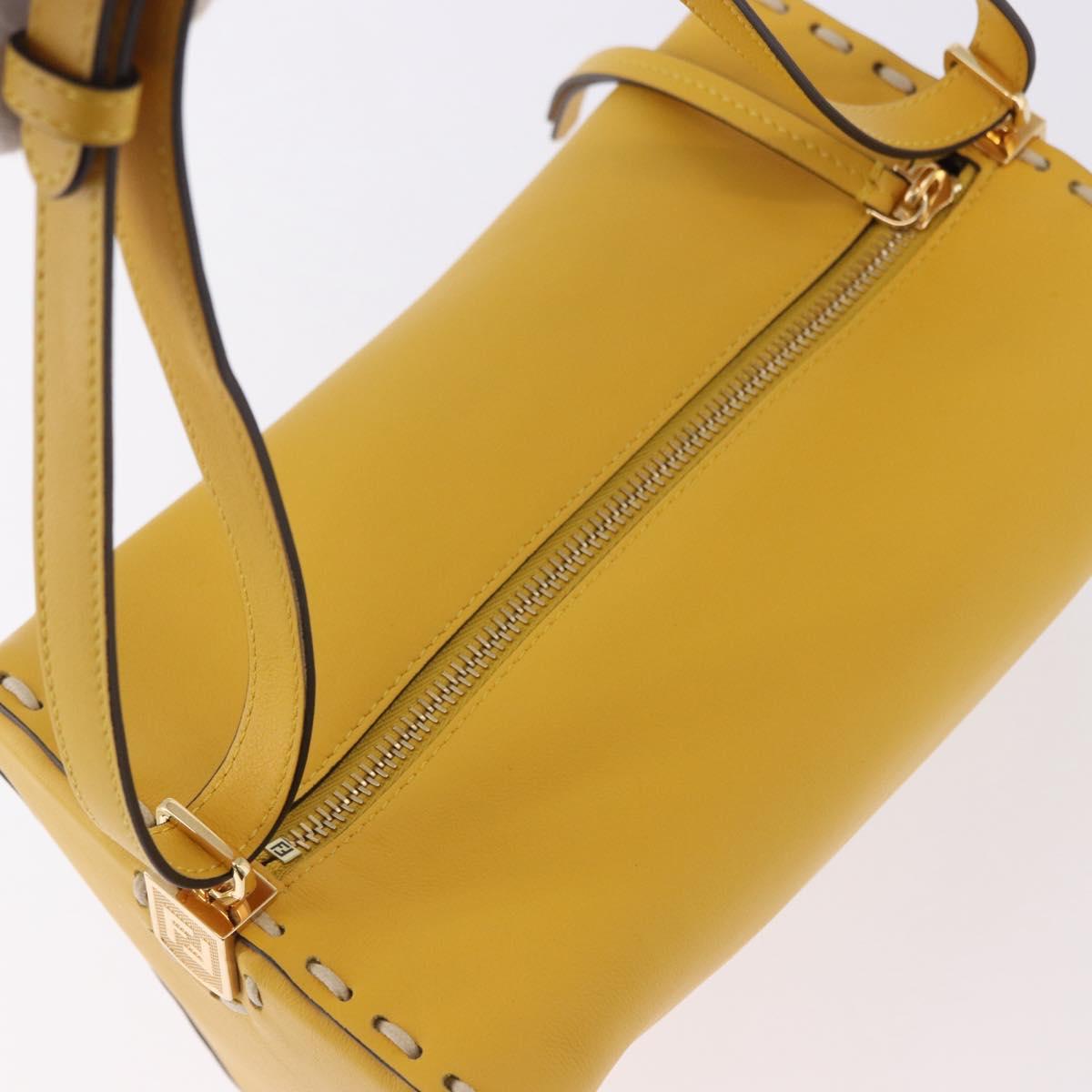 FENDI Celeria Triangle Shoulder Bag Leather Yellow Gold Tone 8BS053 Auth 195557M - Jerrillo image 6