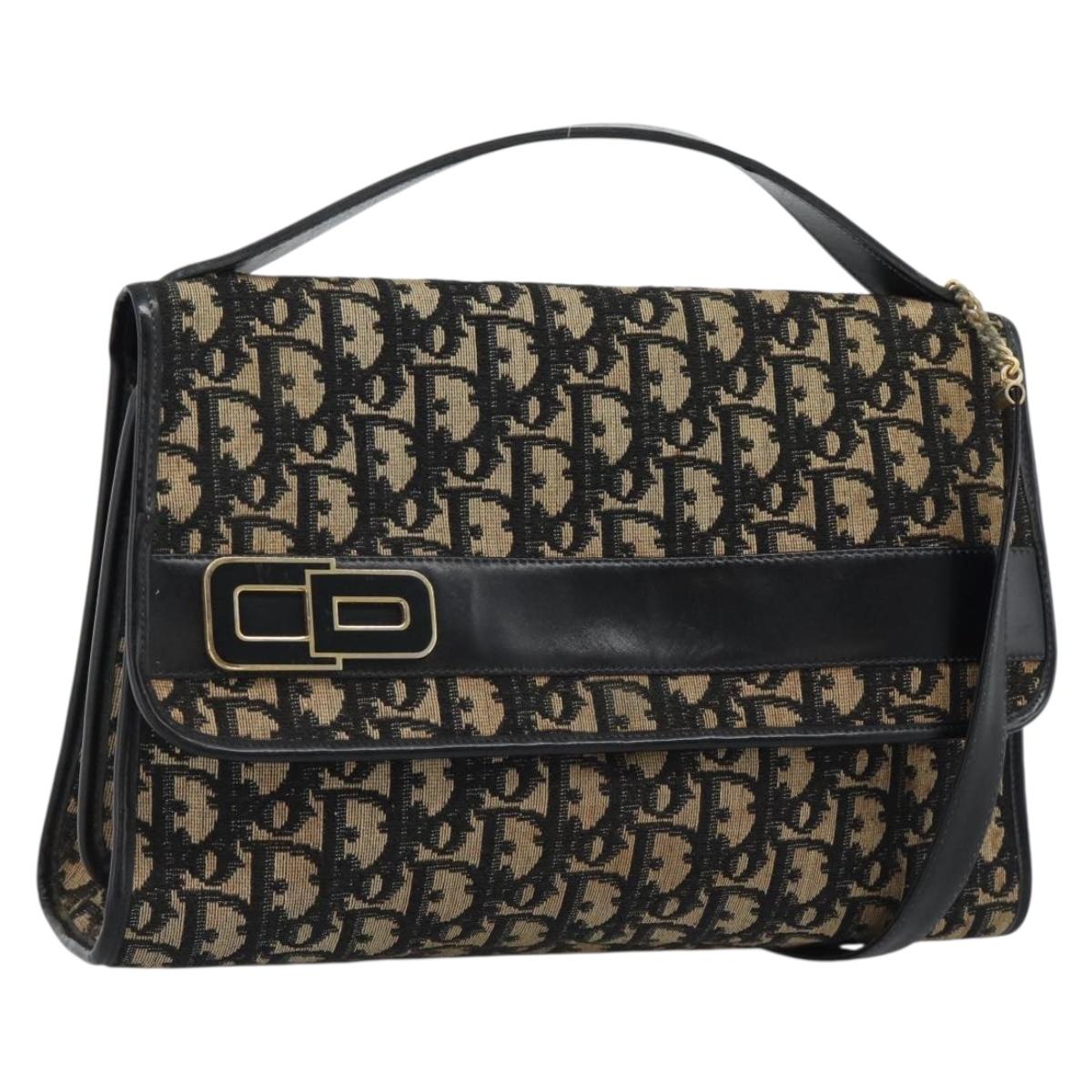 Christian Dior Trotter Canvas Shoulder Bag 2way Navy Gold Auth 195594A - Jerrillo
